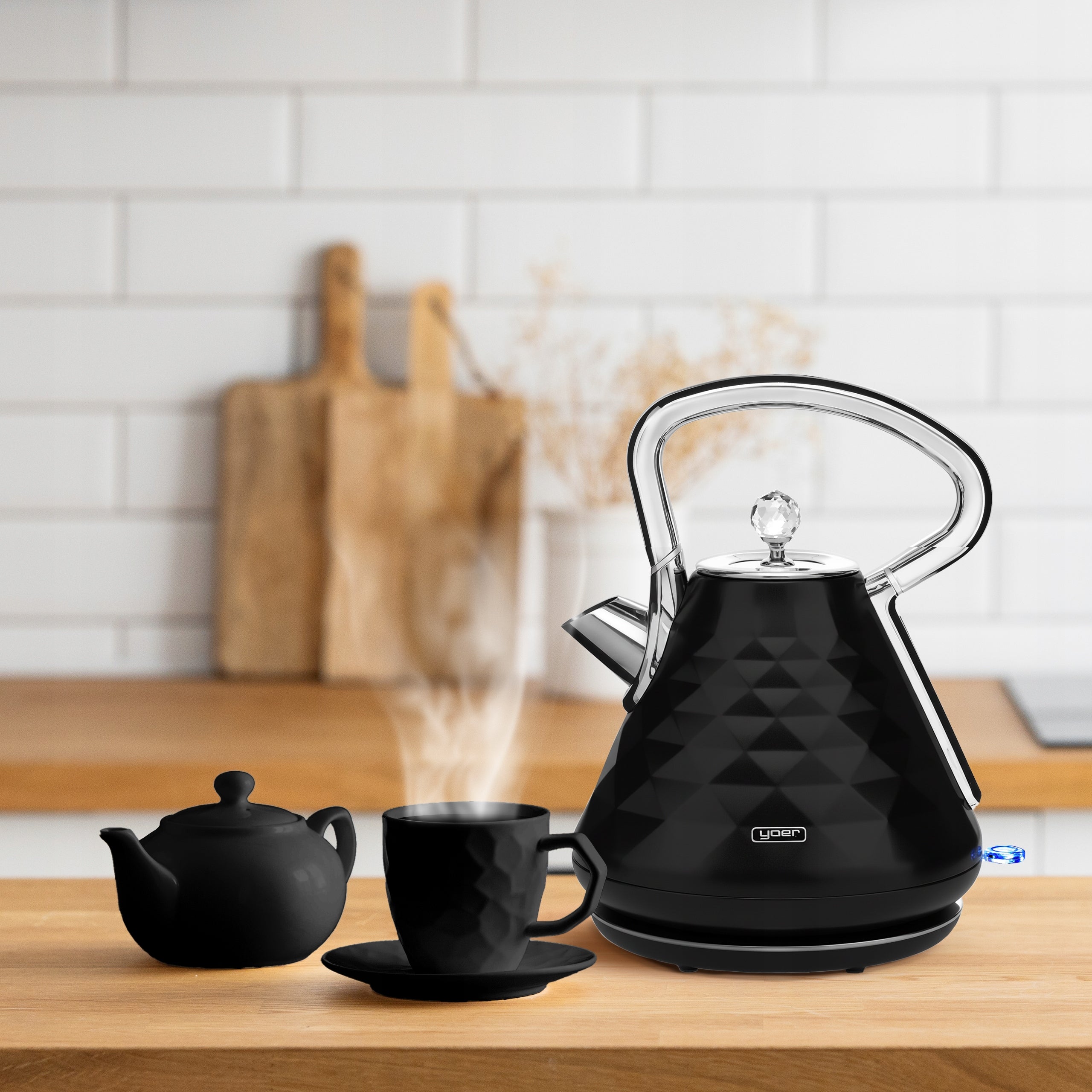 Electric kettle Wireless Yoer 1,7L 3000W black/chrome +DIAMENT Brand Yoer