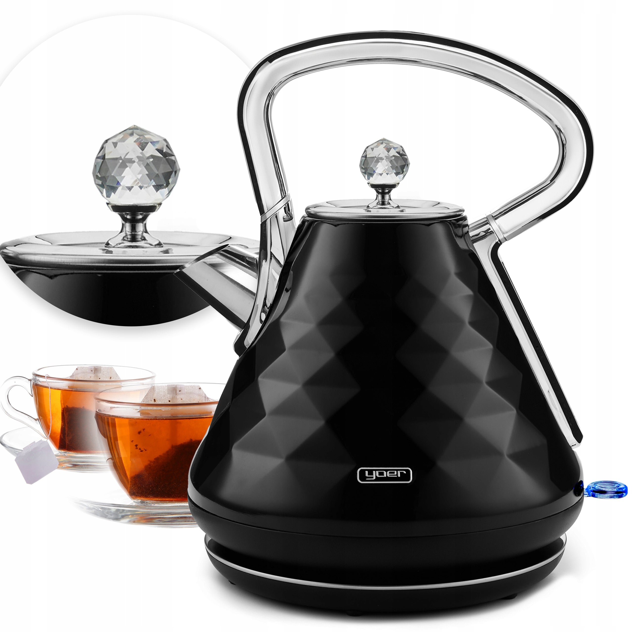 Electric kettle Wireless Yoer 1,7L 3000W black/chrome +DIAMENT