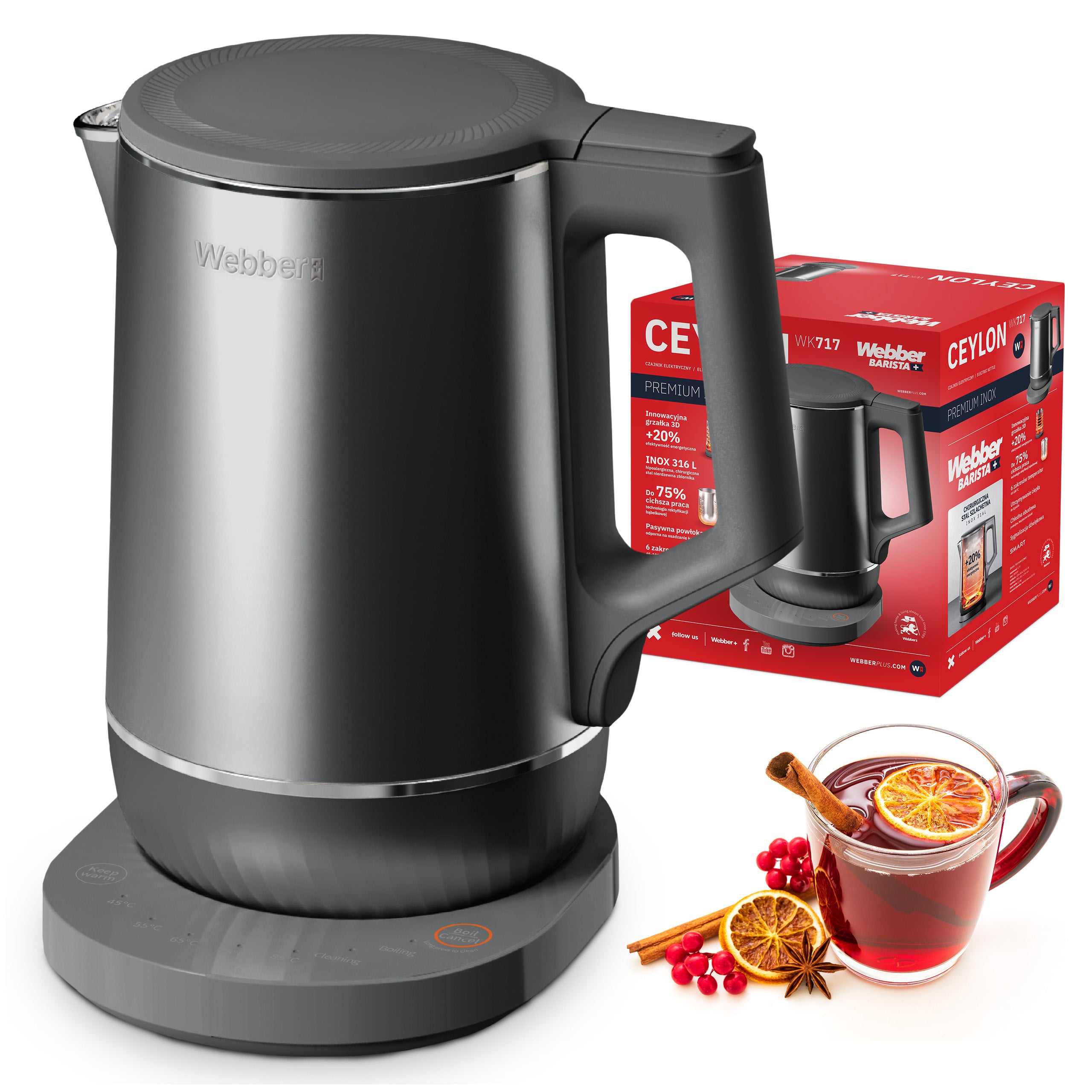 Electric kettle wireless TEMPERATURE CONTROL Webber 1.7L 1800W