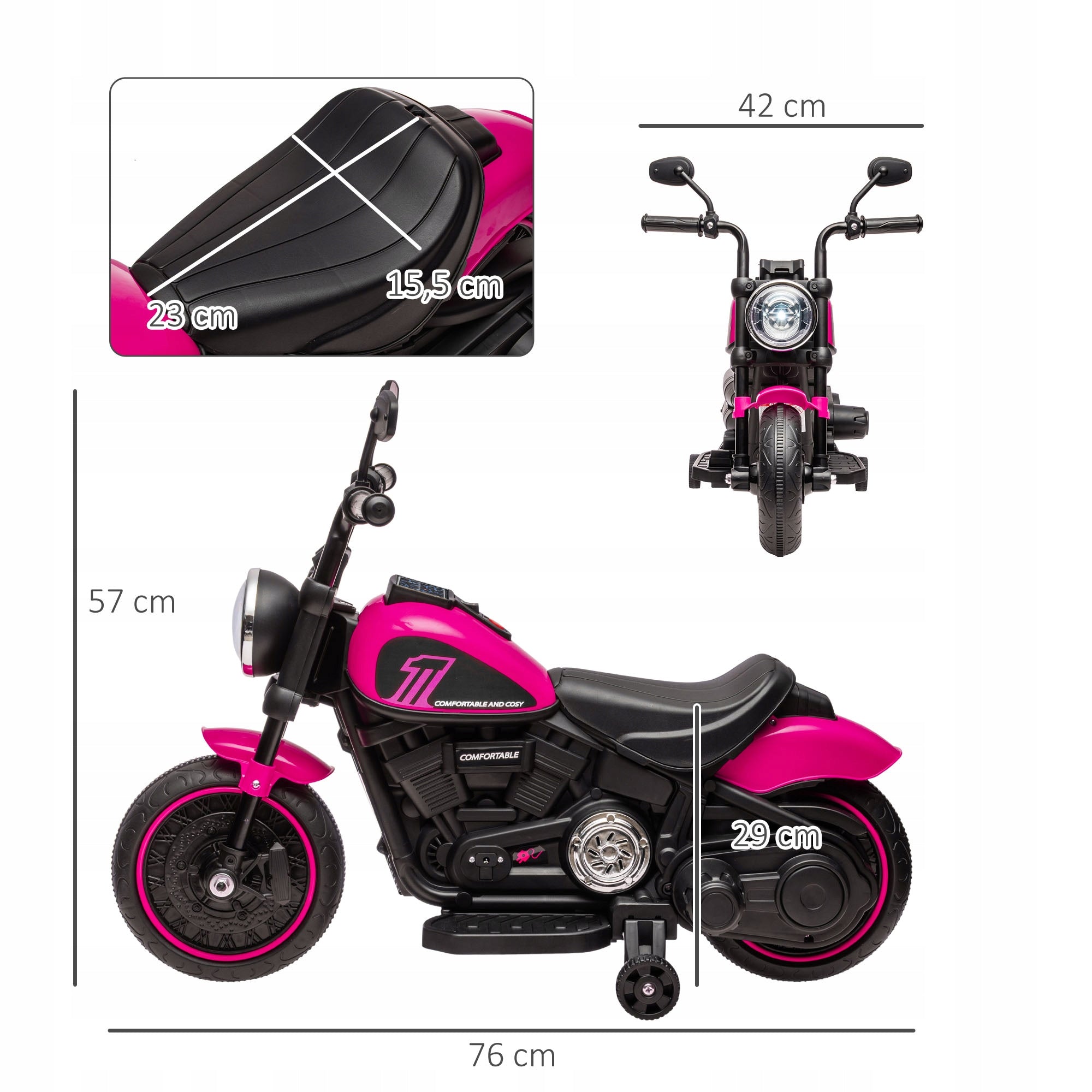 Electric motorcycle for children HOMCOM pink/black 76x42x57 cm Maximum speed 3 km/h