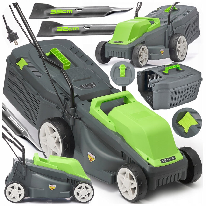 Electric mower 32cm 2200W Mega STRONG 2x KNIFE Large basket agreeno AG021 Engine power 2000 W
