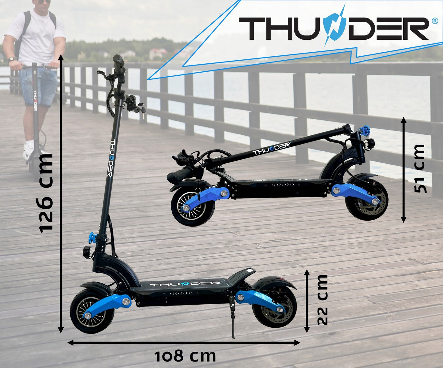 Electric scooter folding THUNDER FLUX 1000W 48V 18Ah range 50km pro Manufacturer code 18AH-FLUXX