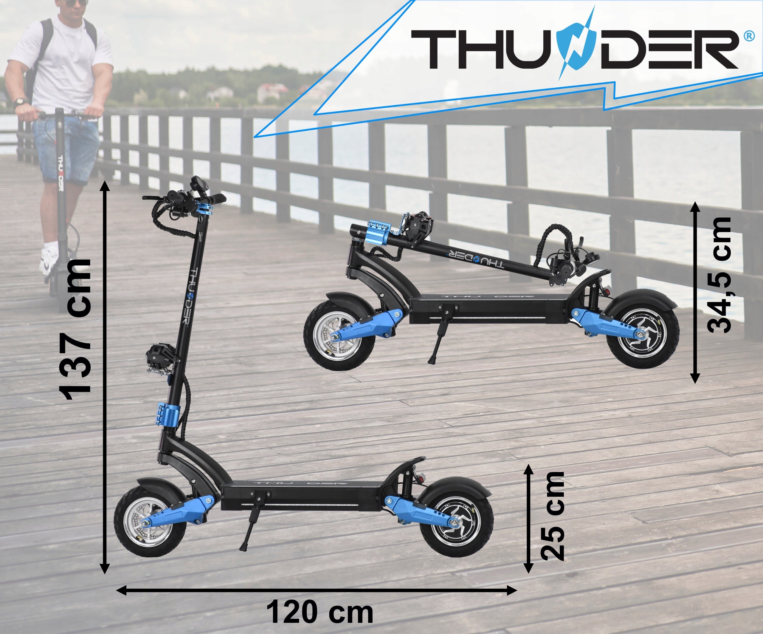 Electric scooter folding THUNDER ZEST 1600W 52V 14Ah range 40km PRO Weight 29 kg