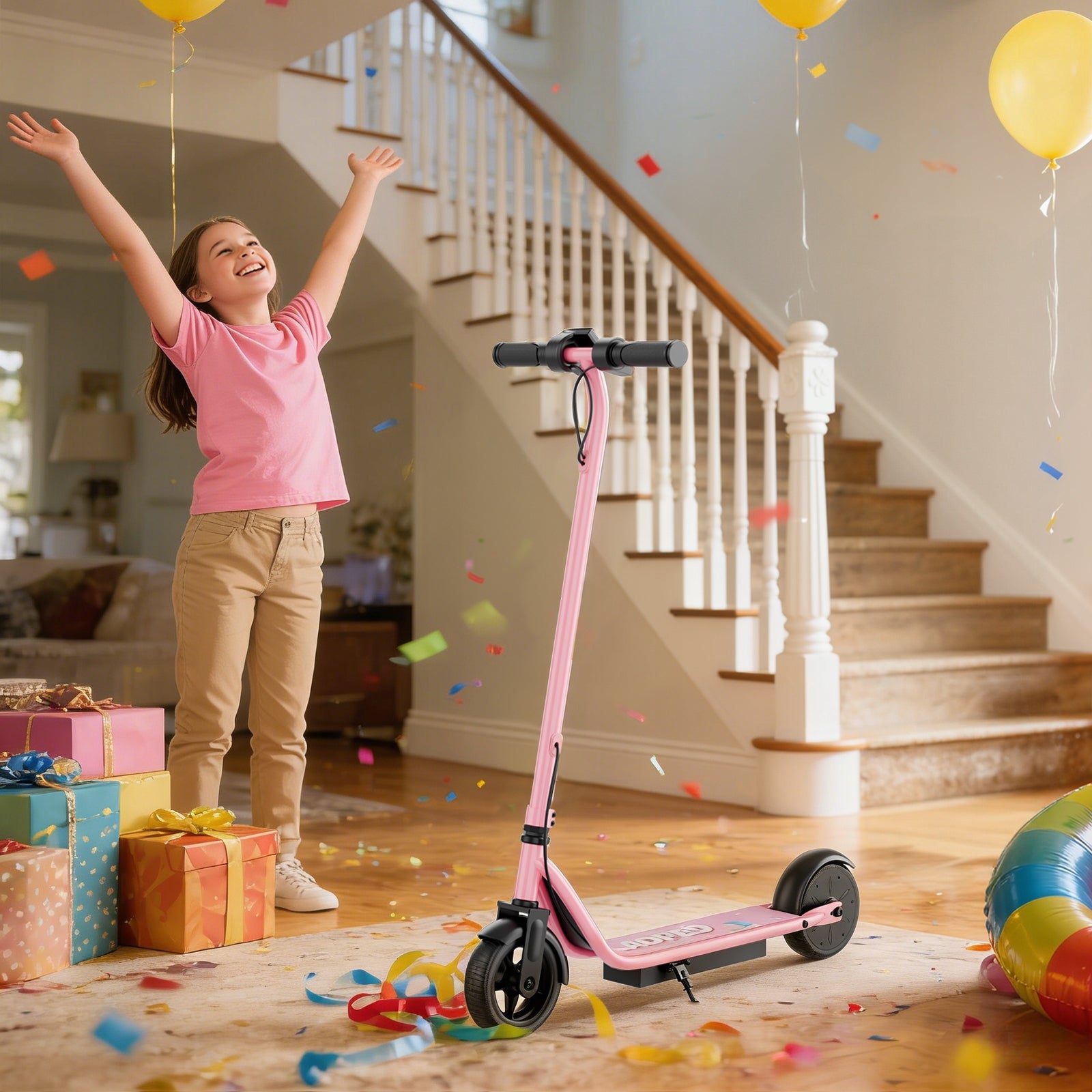 Electric scooter for children,15KM/H 16 km Range Foldable LED,Pink Model lp65