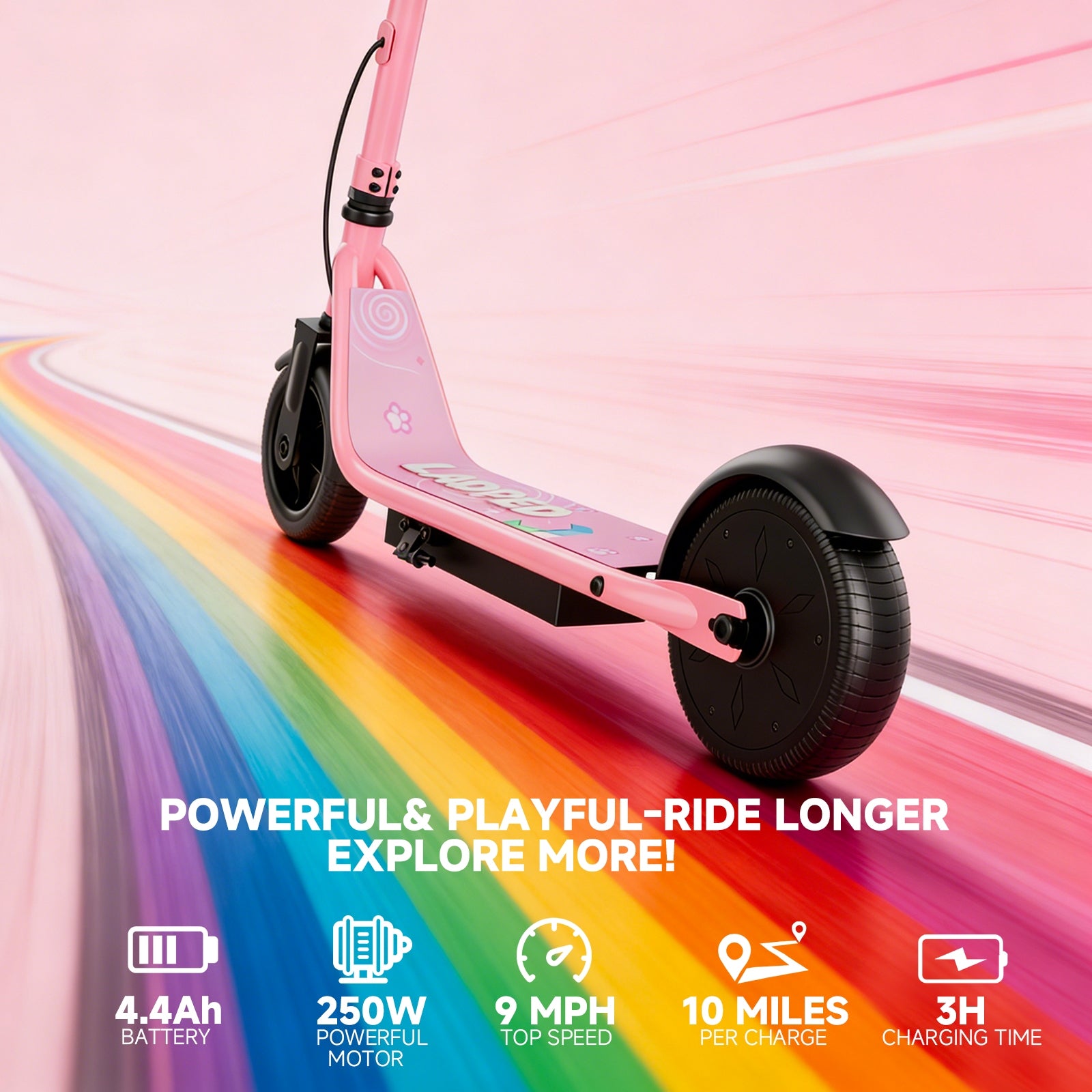 Electric scooter for children,15KM/H 16 km Range Foldable LED,Pink Weight 7.2 kg
