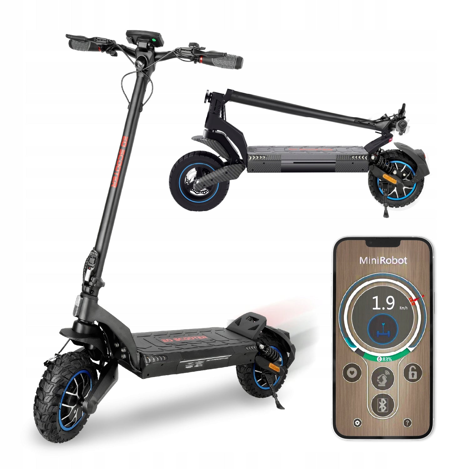 Electric scooter with application range 60 km 4 speed modes 2x800W