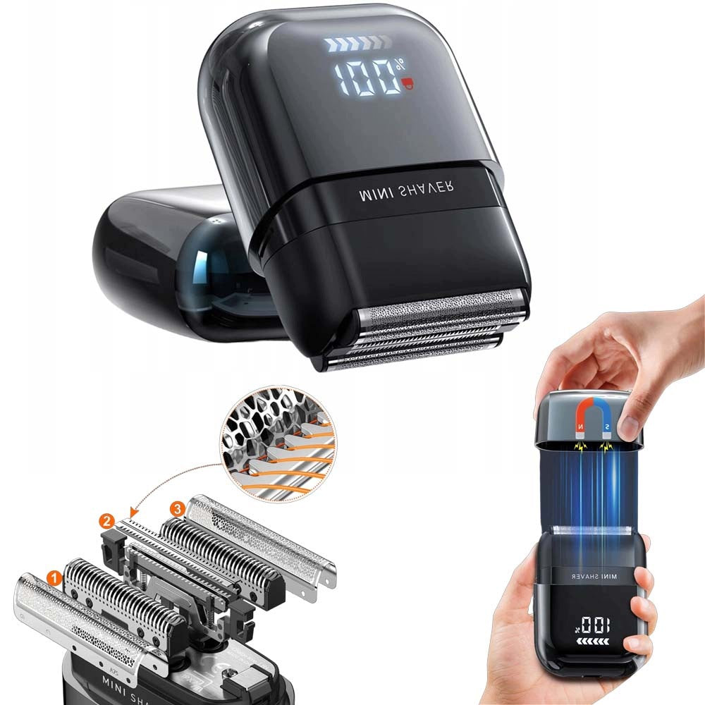 Electric shaver black 900mAh, metal with cleaning brush