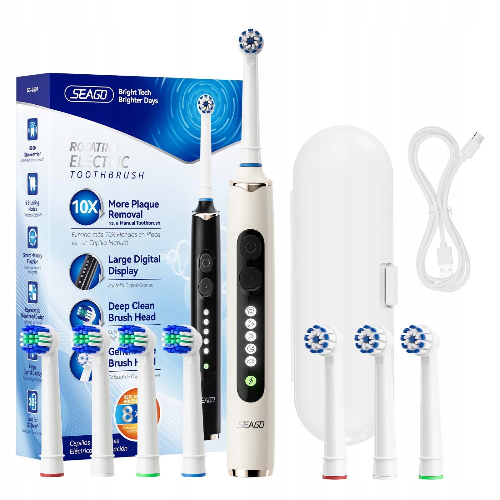 Electric toothbrush Seago SG-2607 with case and 8 tips beige