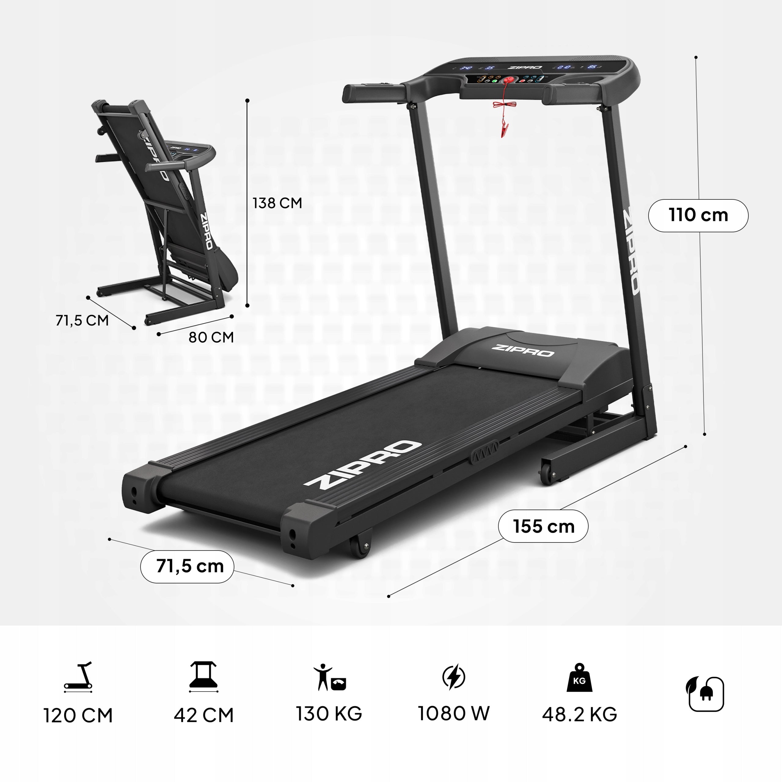 Electric training treadmill with inclination angle adjustment - Pulse Zipro Manufacturer code 13132472