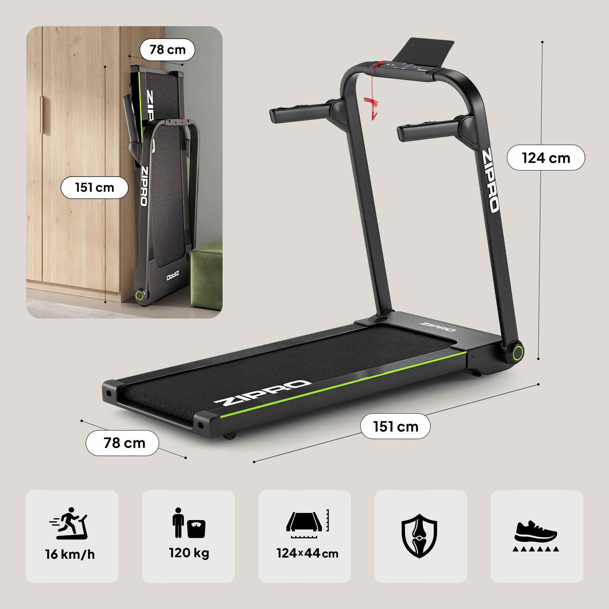 Electric treadmill Home Folding Training Zipro Jogger up to 120 kg Maximum user weight 120 kg