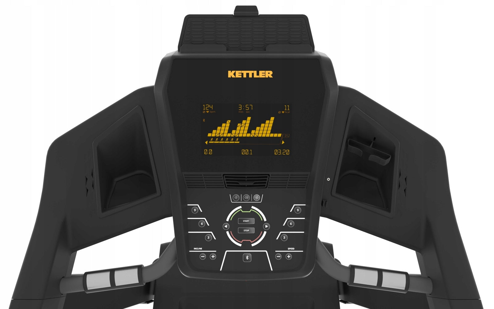 Electric treadmill Kettler Axos Sprinter 2.0 Measurements training duration distance speed pulse burned calories