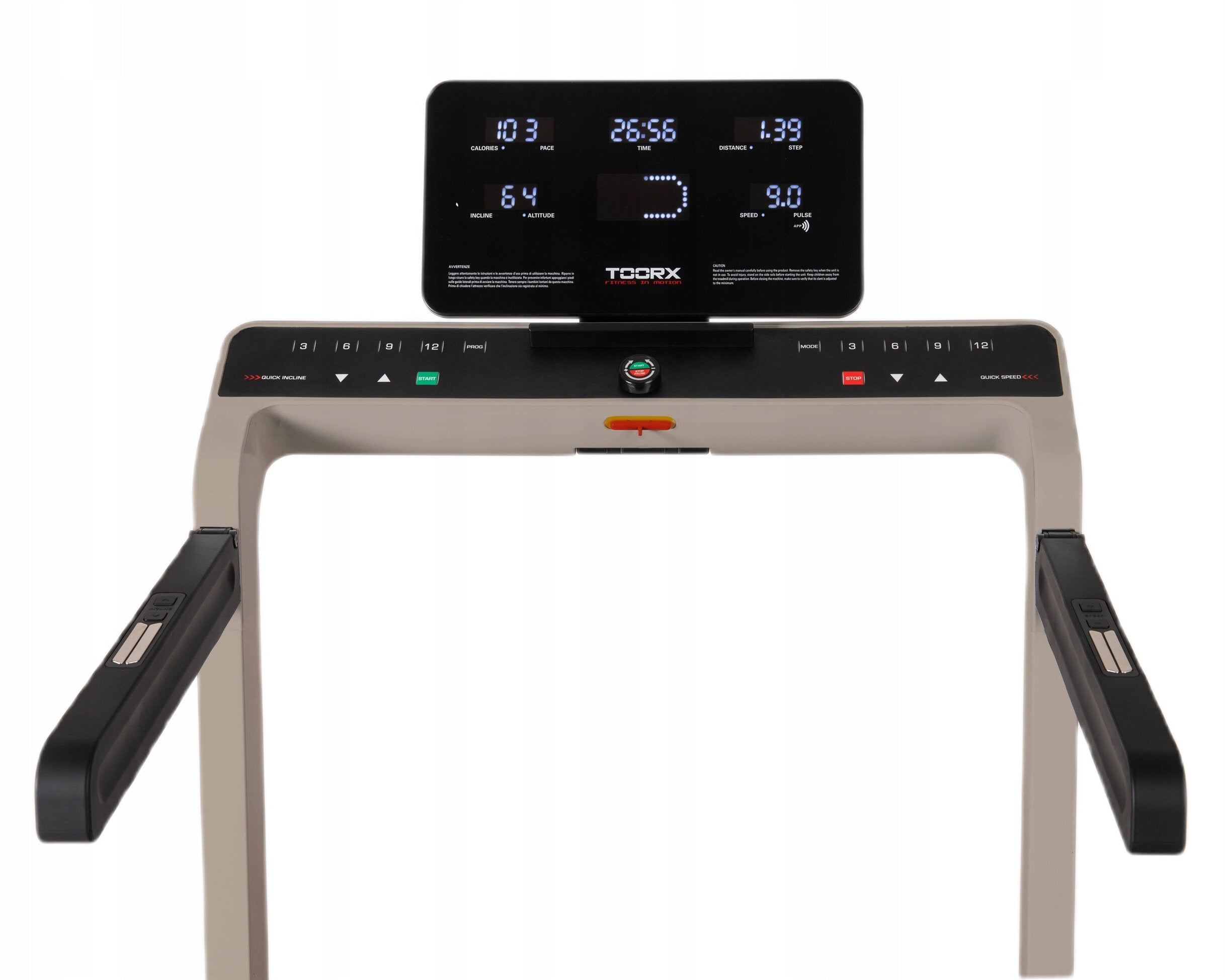 Electric treadmill TOORX Mirage C60 PB 2940W 18km/h Measurements training duration pulse distance speed