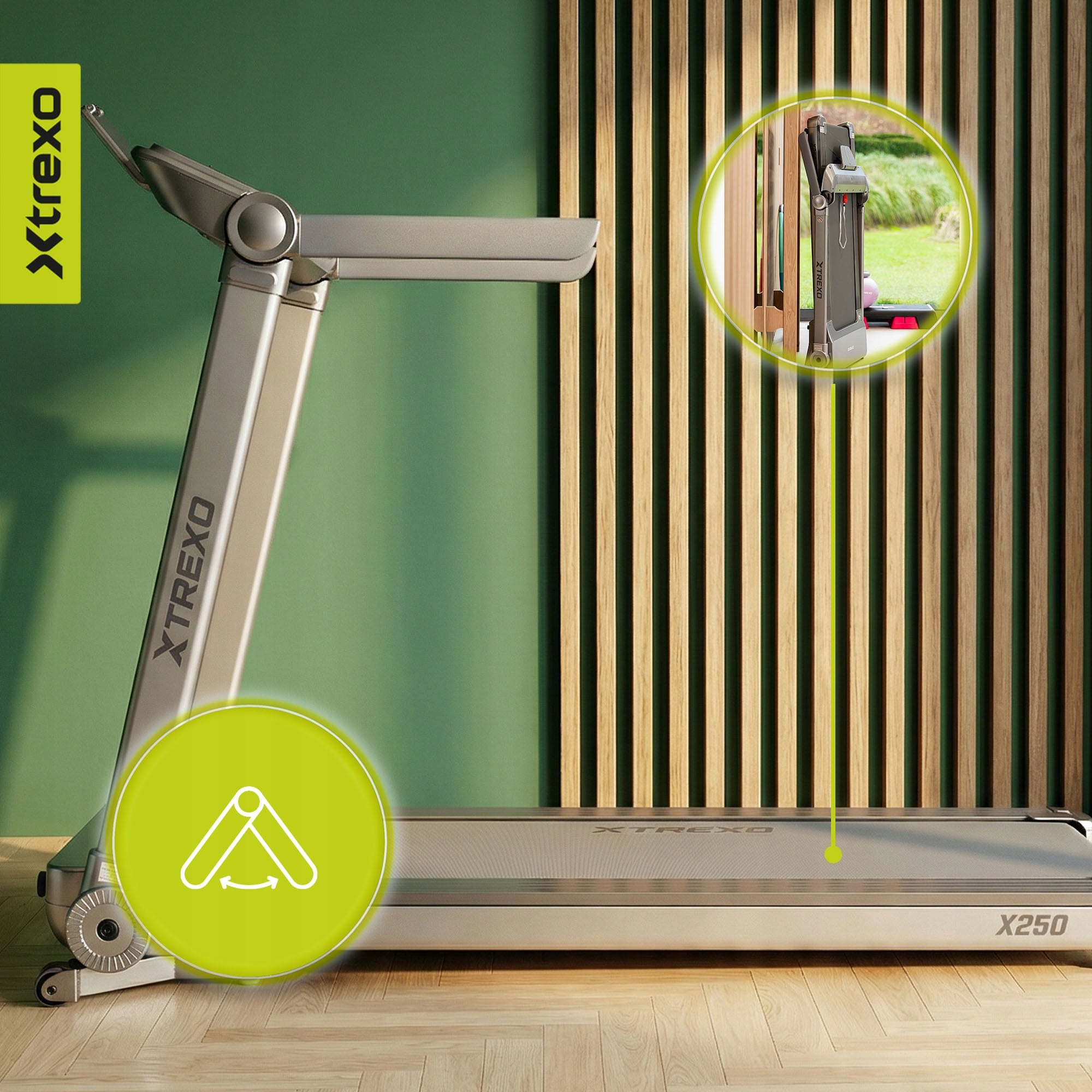 Electric treadmill XTREXO TXO-X250-S FOLDING ANGLE ADJUSTMENT 1-16 km/h Measurements training duration distance speed burned calories