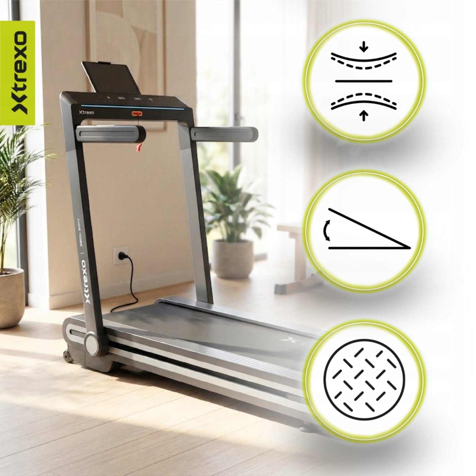 Electric treadmill XTREXO X600 Soft tilt adjustment Shock absorption Speed 16–16 km/h