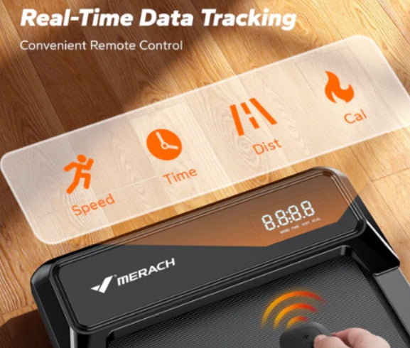 Electric treadmill for home work under desk Merach display remote control app Speed 1–6 km/h