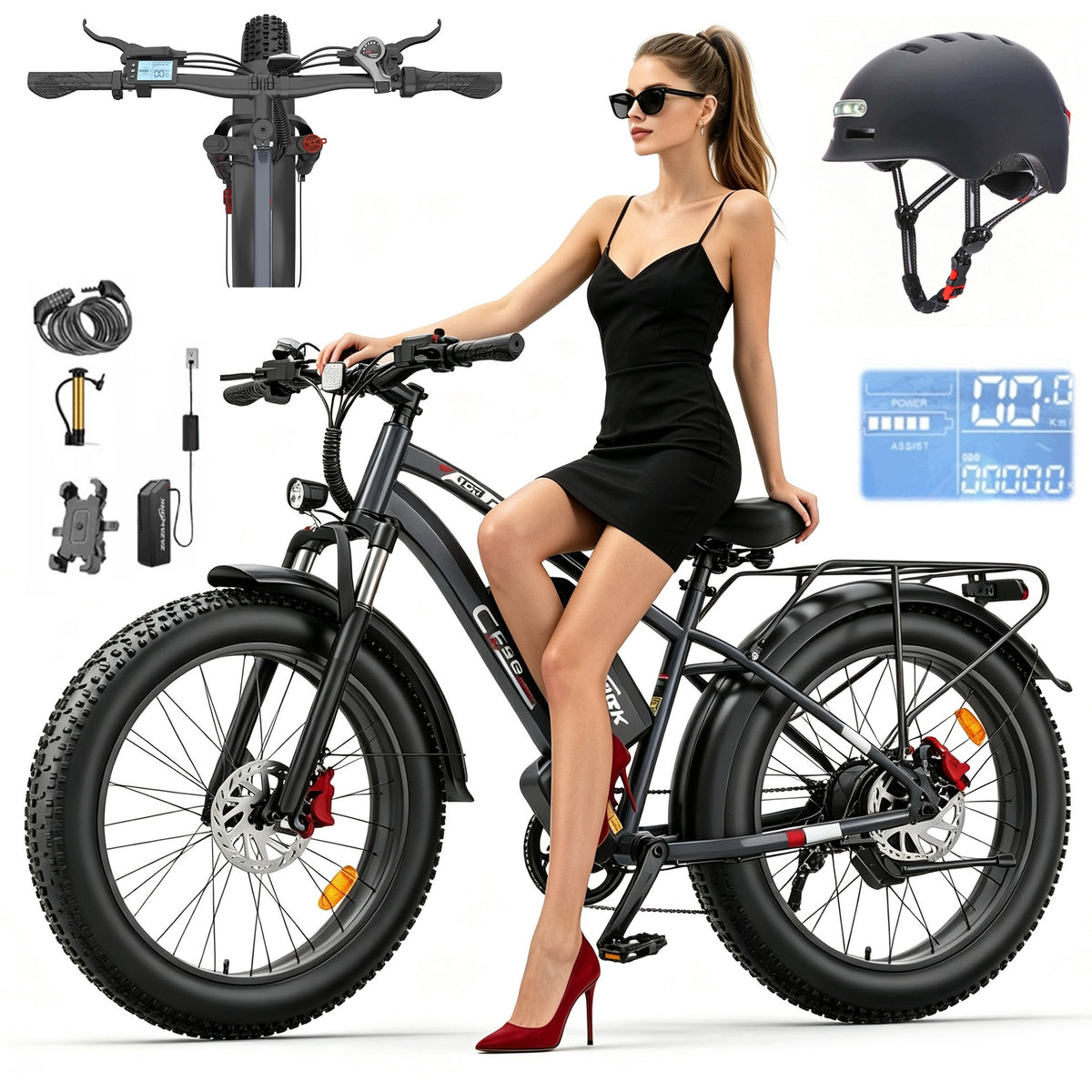 Electric vehicle ZAZAWORK CF26 1500W 20AH 50KM/H 120km hydraulic+Helmet