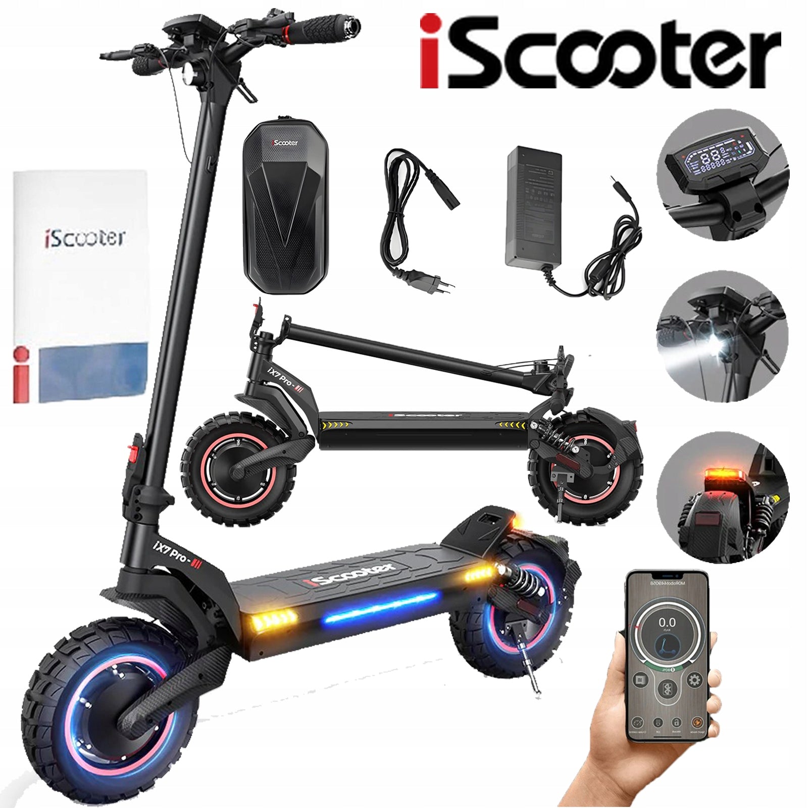 Electric vehicle iScooter iX7 Pro 2000 W 10'' black foldable with bluetooth