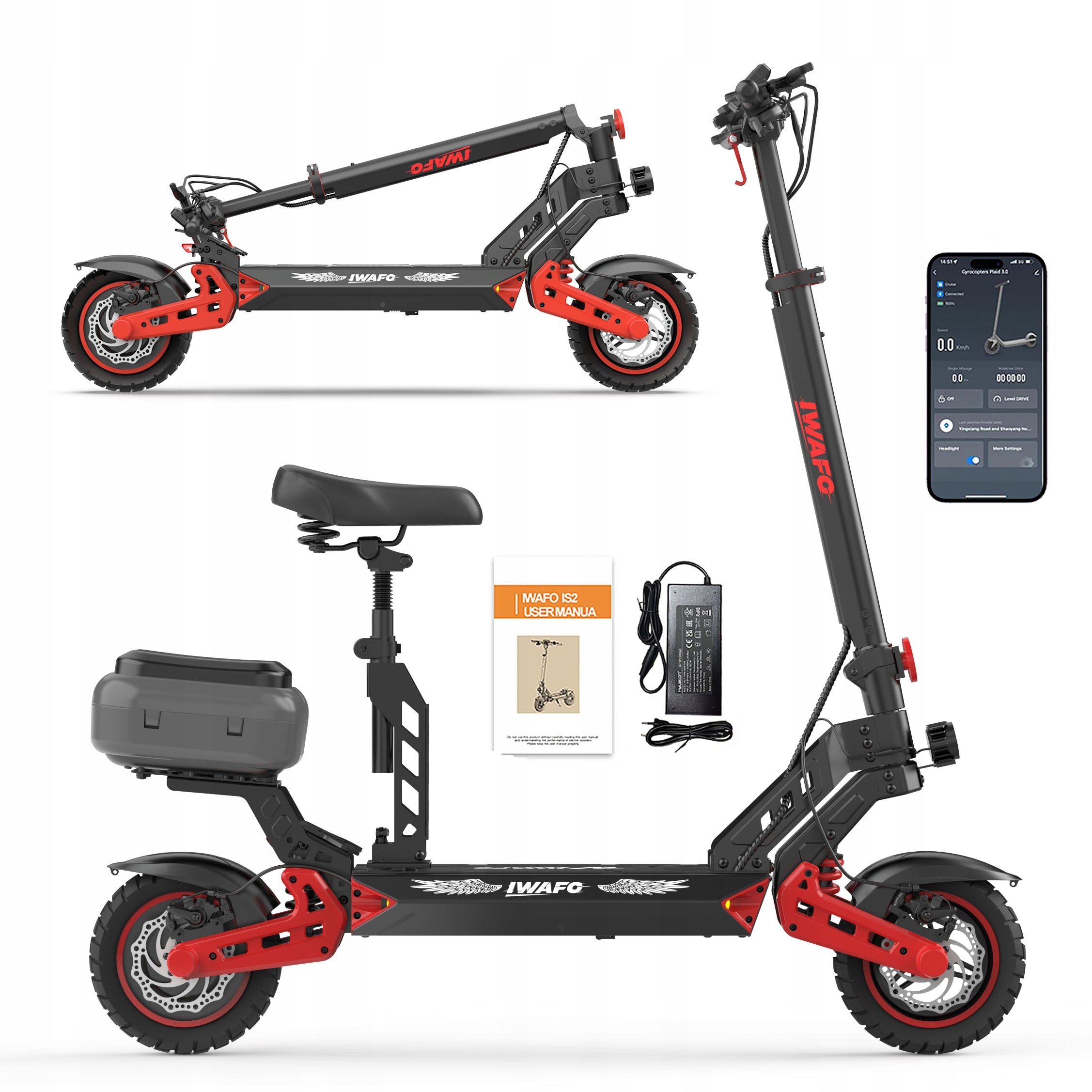 Electric vehicles with seat IWAFO IS2 1500W 48V15Ah 60km APP