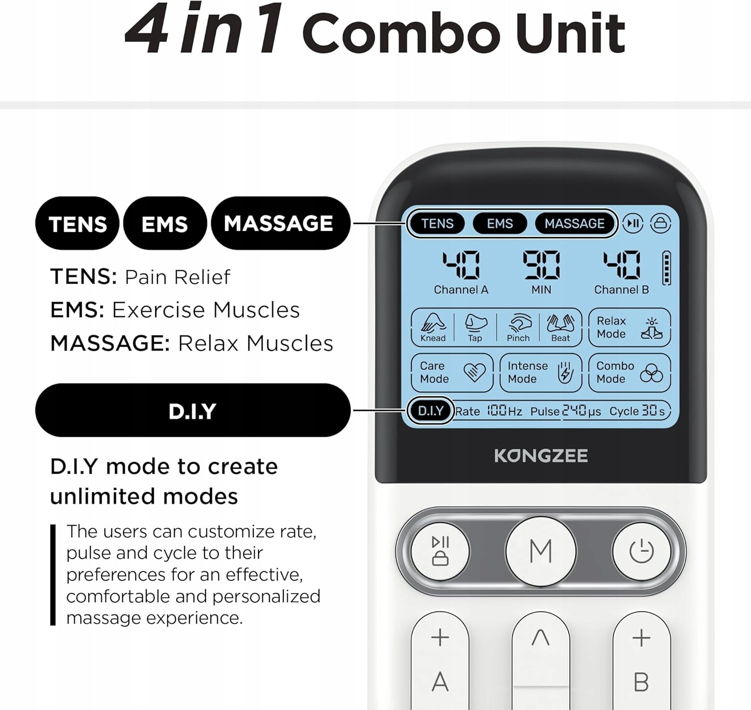 Electro Muscle Stimulator Dual Channel Massage 12electrodes AS9026 4W1 KONGZEE Manufacturer code 0842200101862