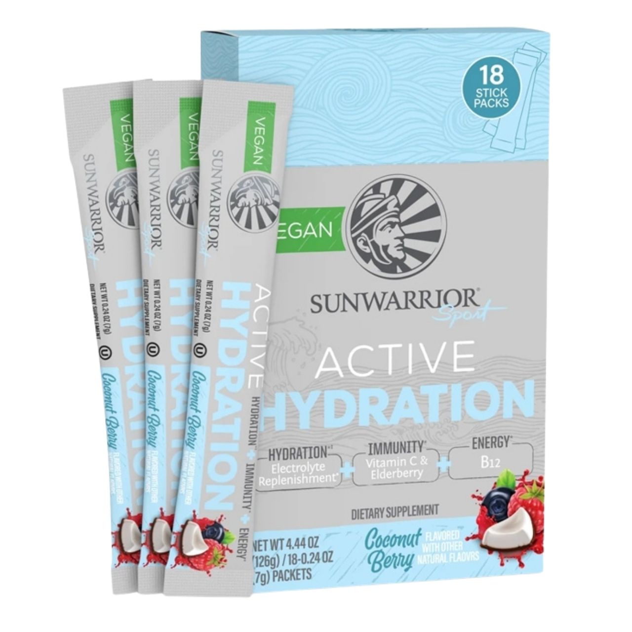 Electrolytes Sunwarrior Warrior Active Hydration Coconut Berry B12 18 pieces