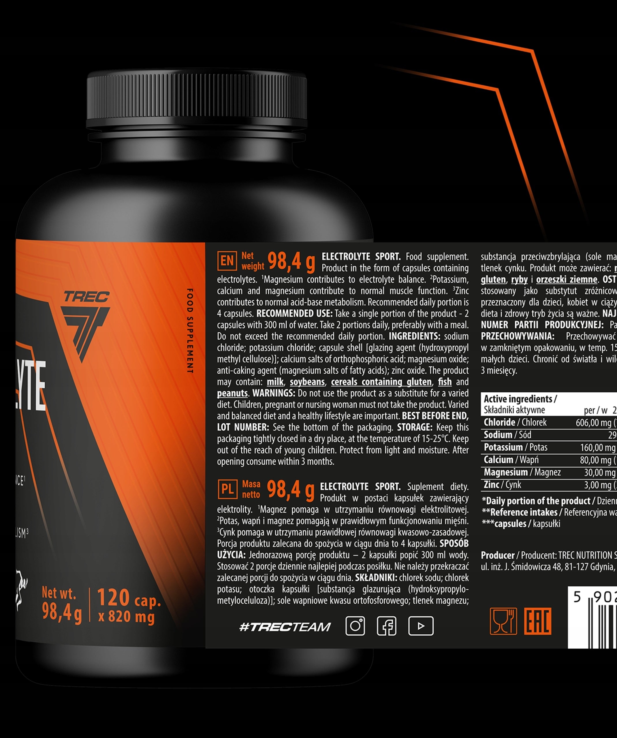 Electrolytes TREC Premium Complex Magnesium Potassium Zinc Calcium Sodium Minerals 120 k Brand Trec Nutrition