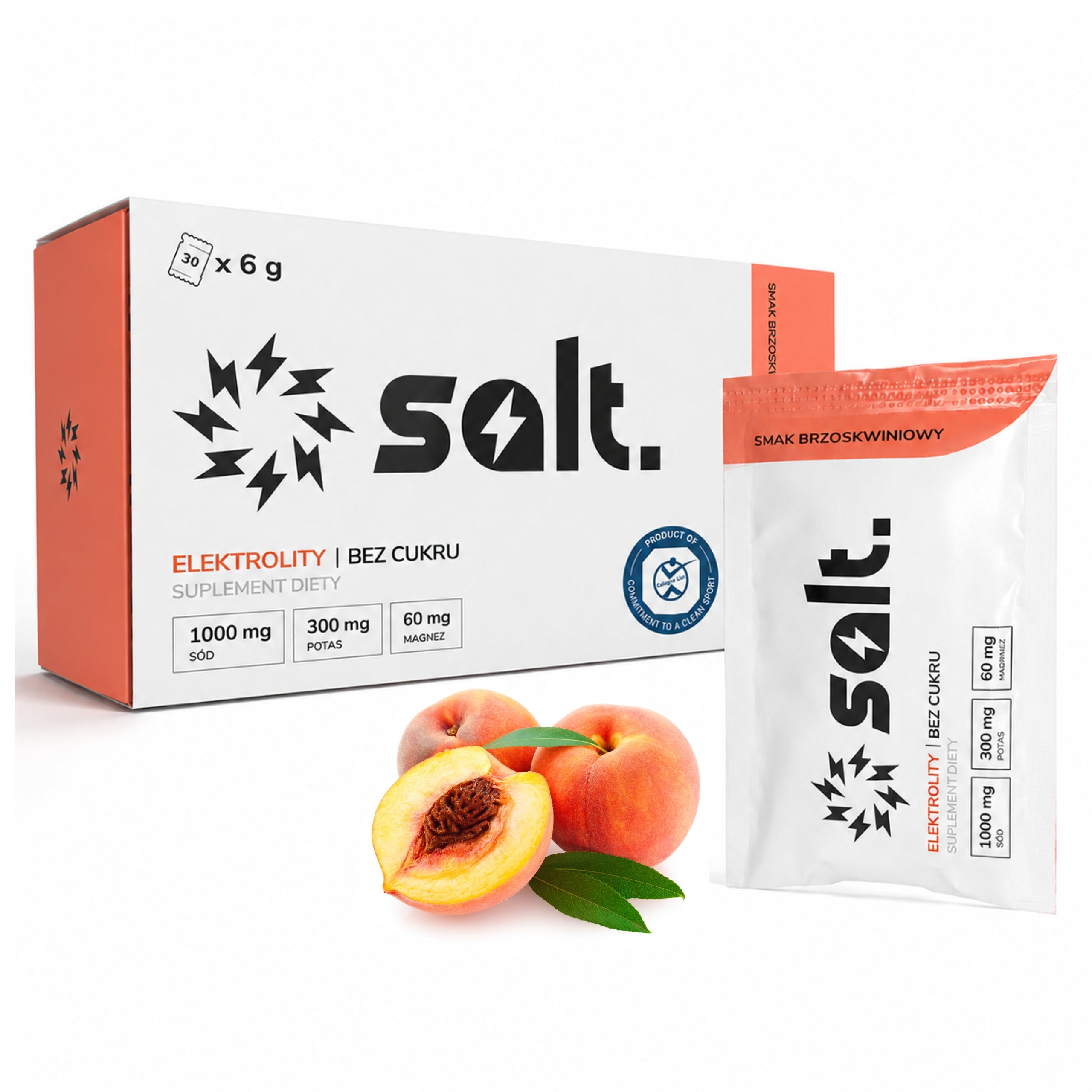 Electrolytes Without Sugar salt. Keto Magnesium Potassium Sodium Peach 30 Sachets