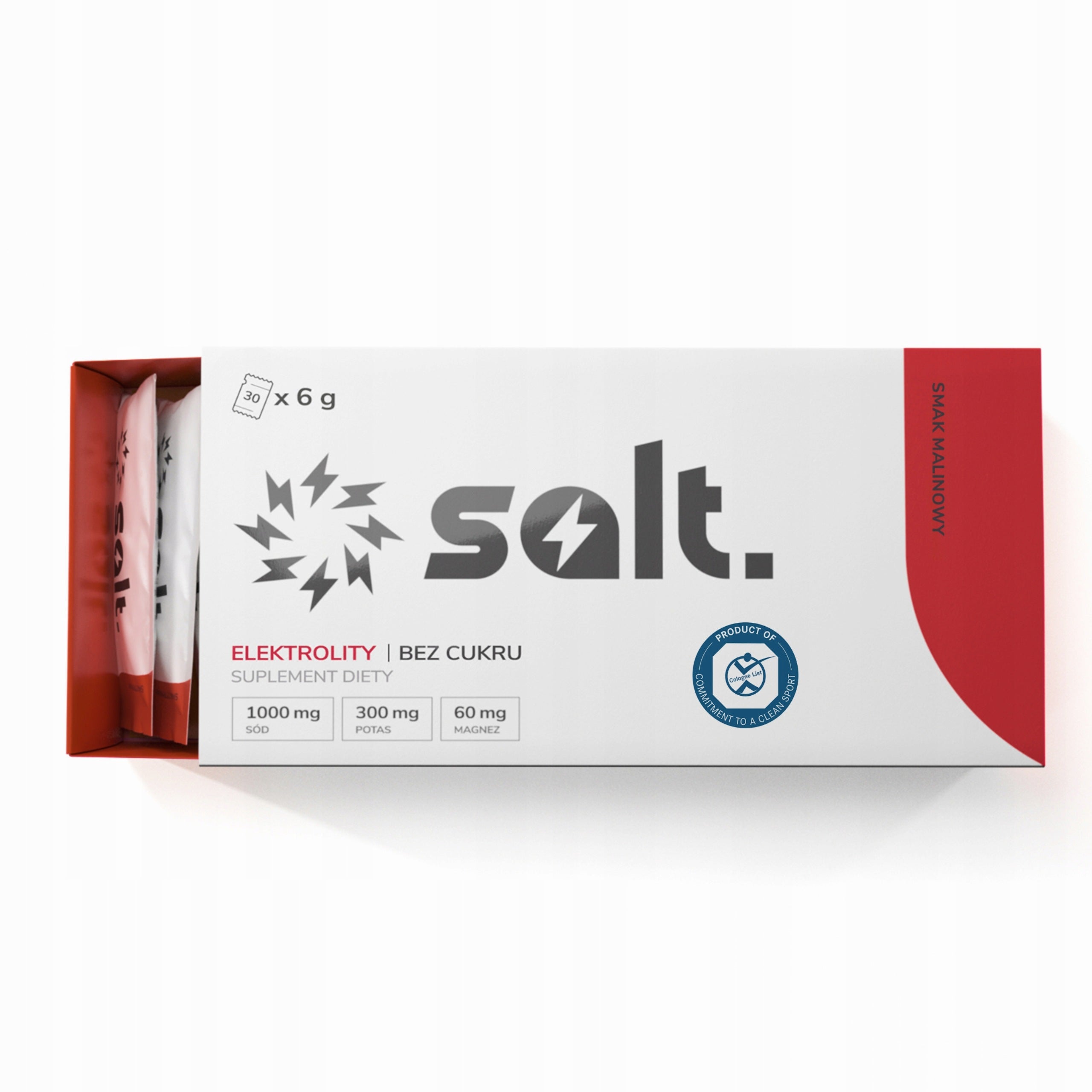Electrolytes Without Sugar salt. Raspberry Magnesium Potassium Sodium Keto 30 Sachets Packaging status original