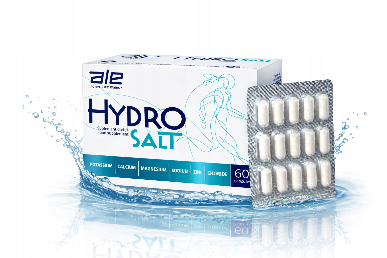 Electrolytes capsules potassium magnesium zinc 60 capsules 73 g ALE HydroSalt Packaging status original