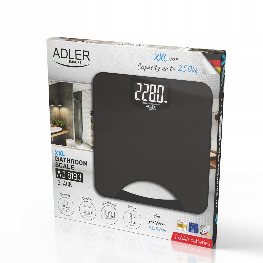 Electronic Bathroom Scale Large LCD MEASUREMENT 250kg Sensors ADLER Holder Kind electronic