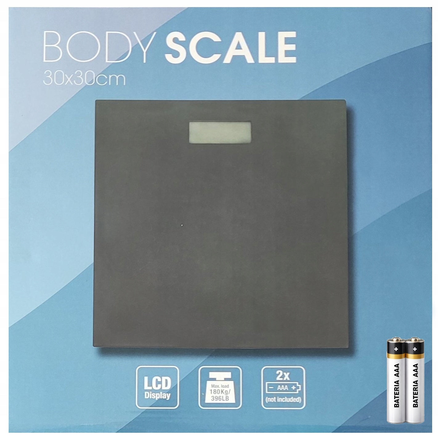 Electronic bathroom scale LCD grey glass 180 kg + 2x batteries freebie