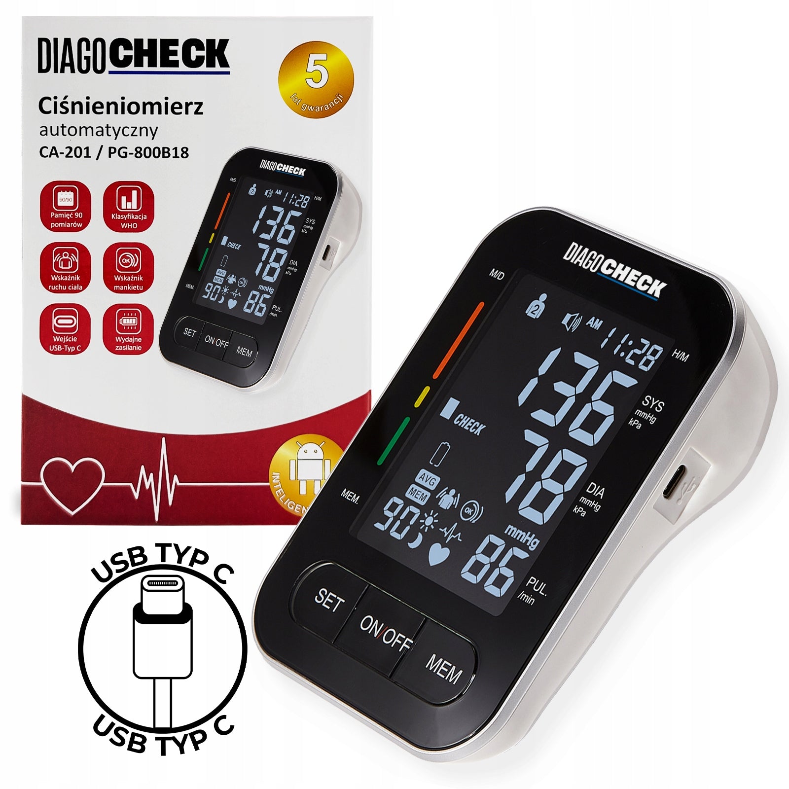 Electronic shoulder blood pressure monitor complete set DIAGOCHECK CA-201