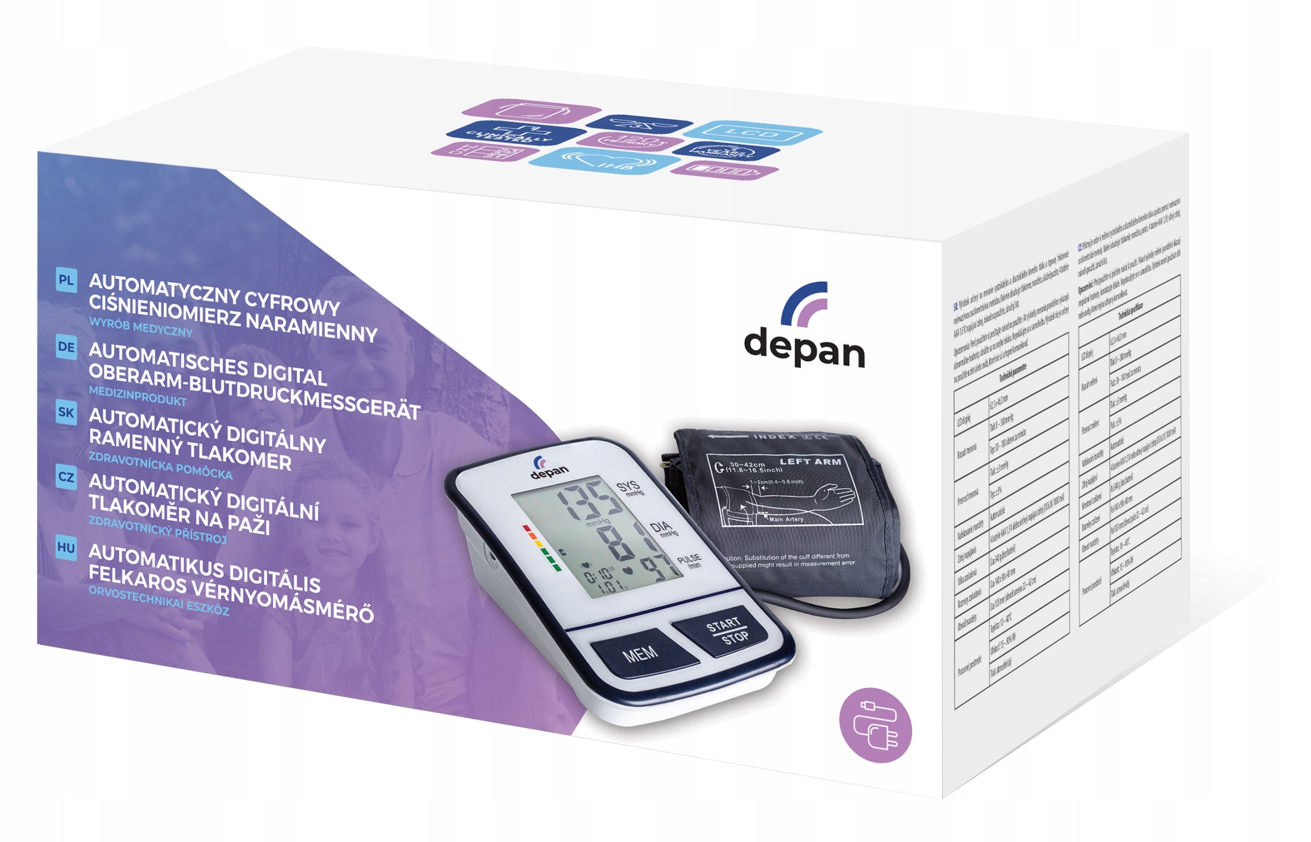 Electronic shoulder blood pressure monitor with power supply, Depan Packaging status original