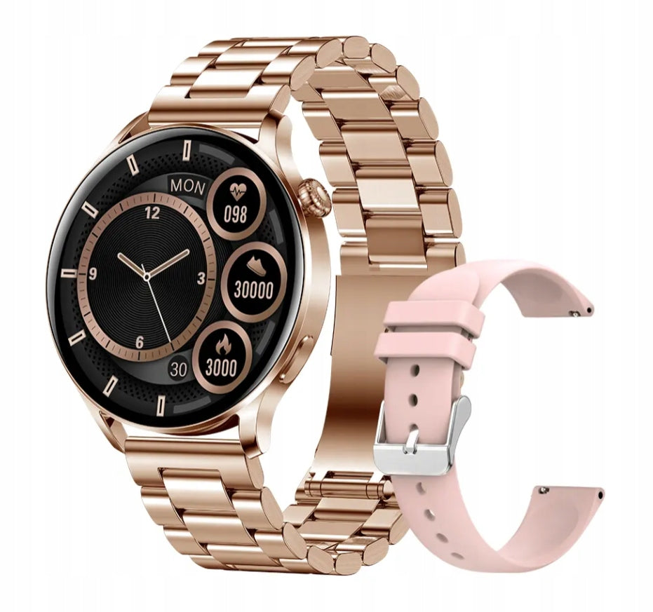 Elegant Smartwatch Women's Gold Pulse Pedometer Sleep 2 Strips Notifications