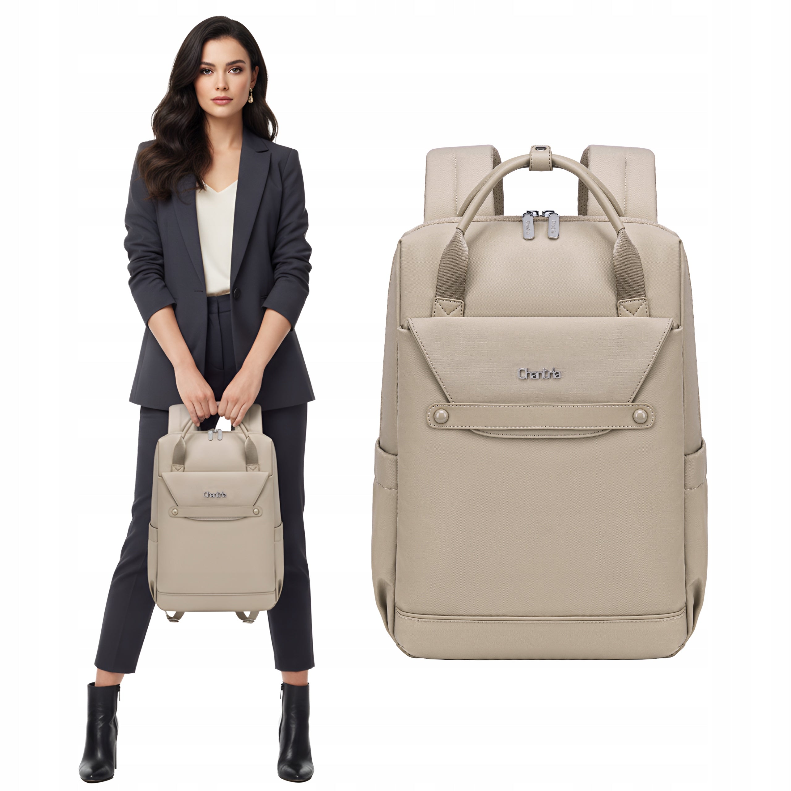 Elegant cream backpack for women business laptop 15,6 for work