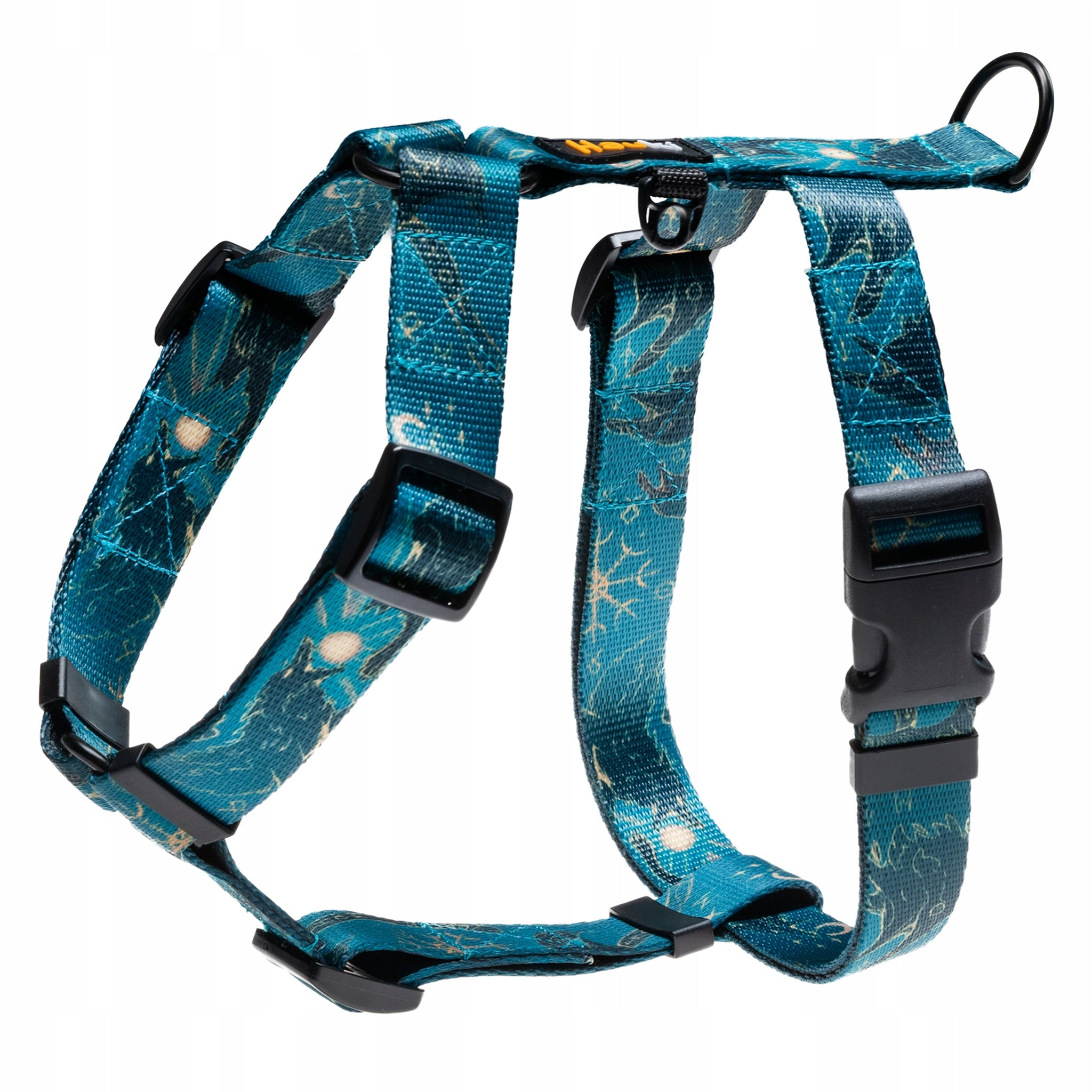 Elegant dog harness. Black fittings. Fenrir pattern - Hauki - Size XS