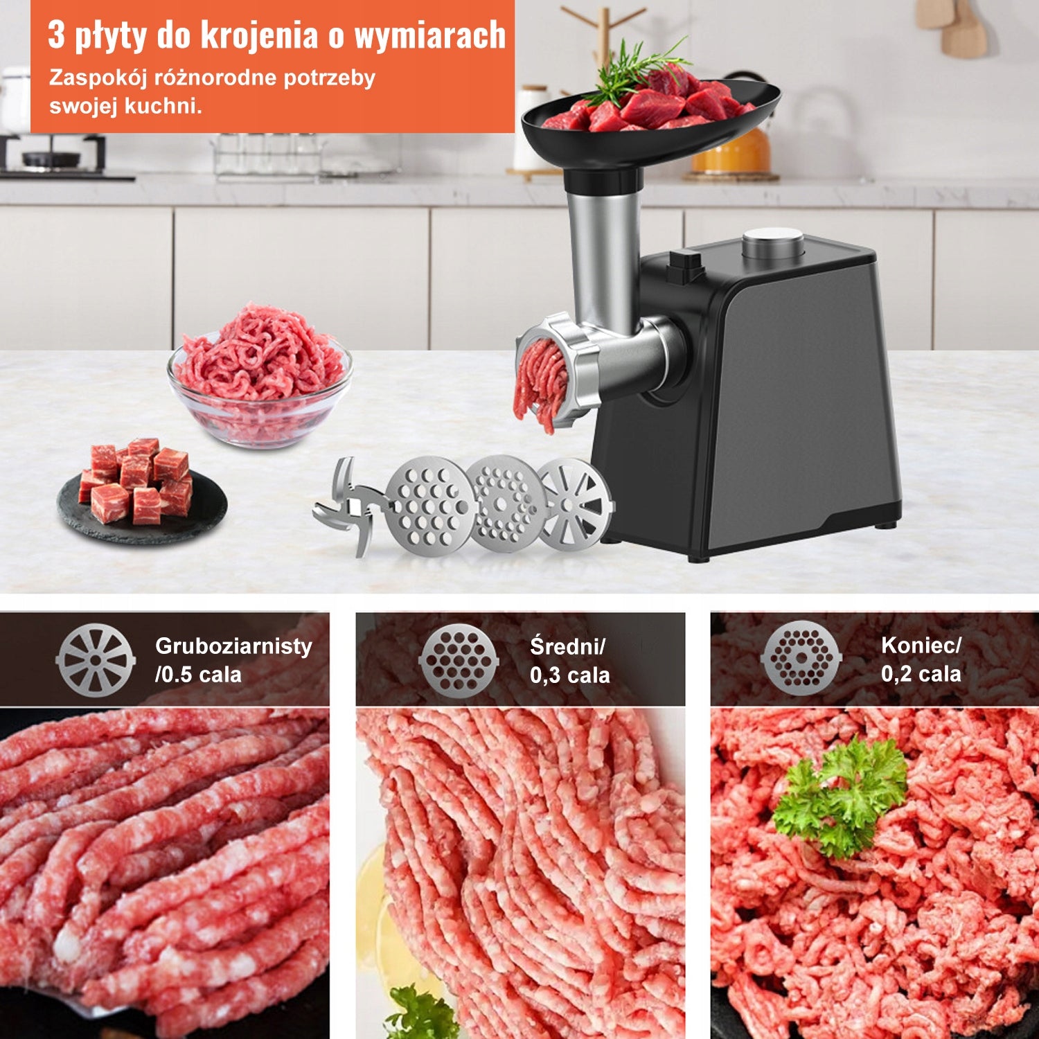 Elektryczna maszynka do mięsa Ultrixe 750w Trzy metalowe siatki srebrny Packaging status original