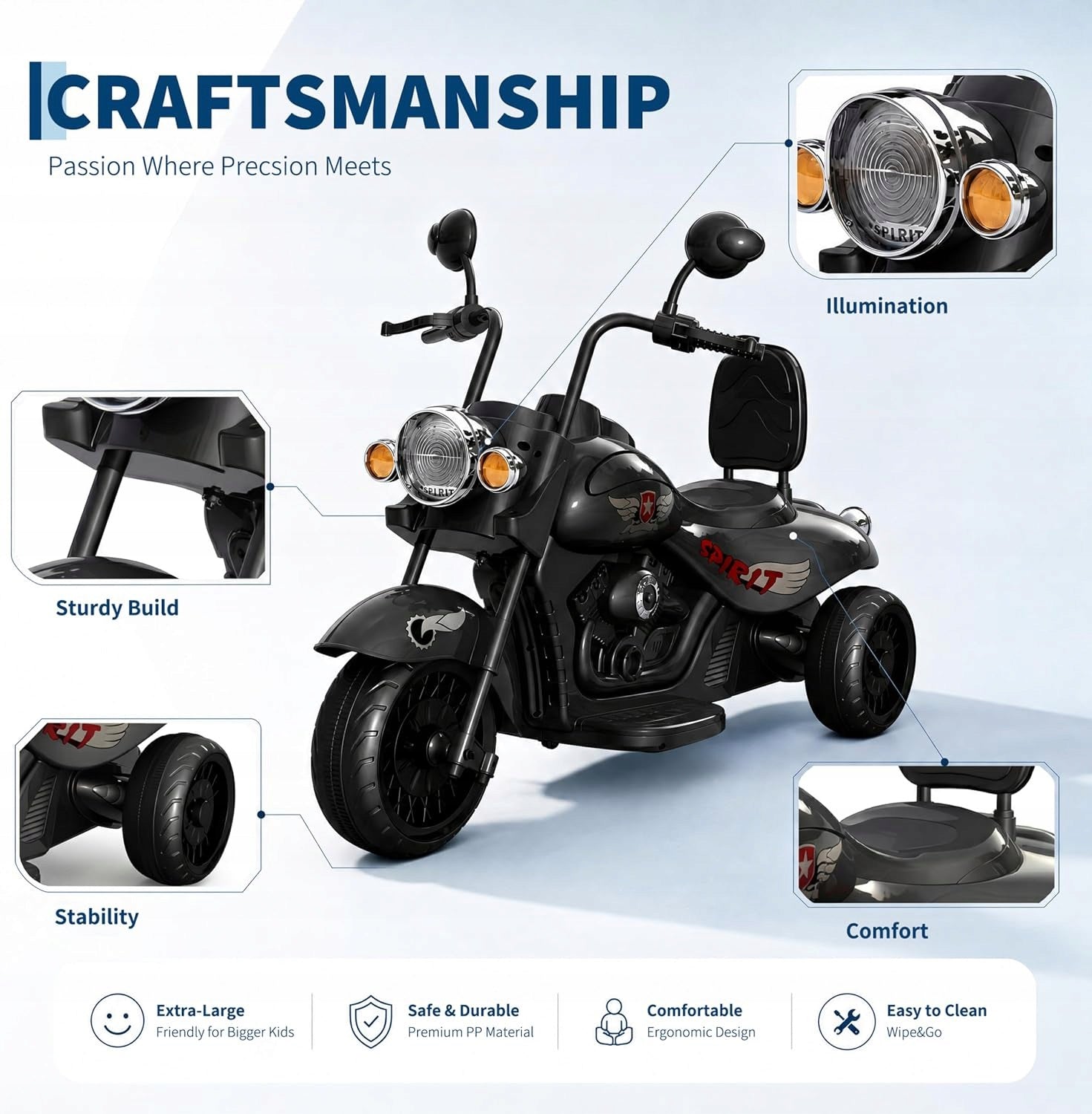Elektryczny motocykl dla dzieci 12V, LED, muzyka, klakson, Czarny Manufacturer code 6955708190987