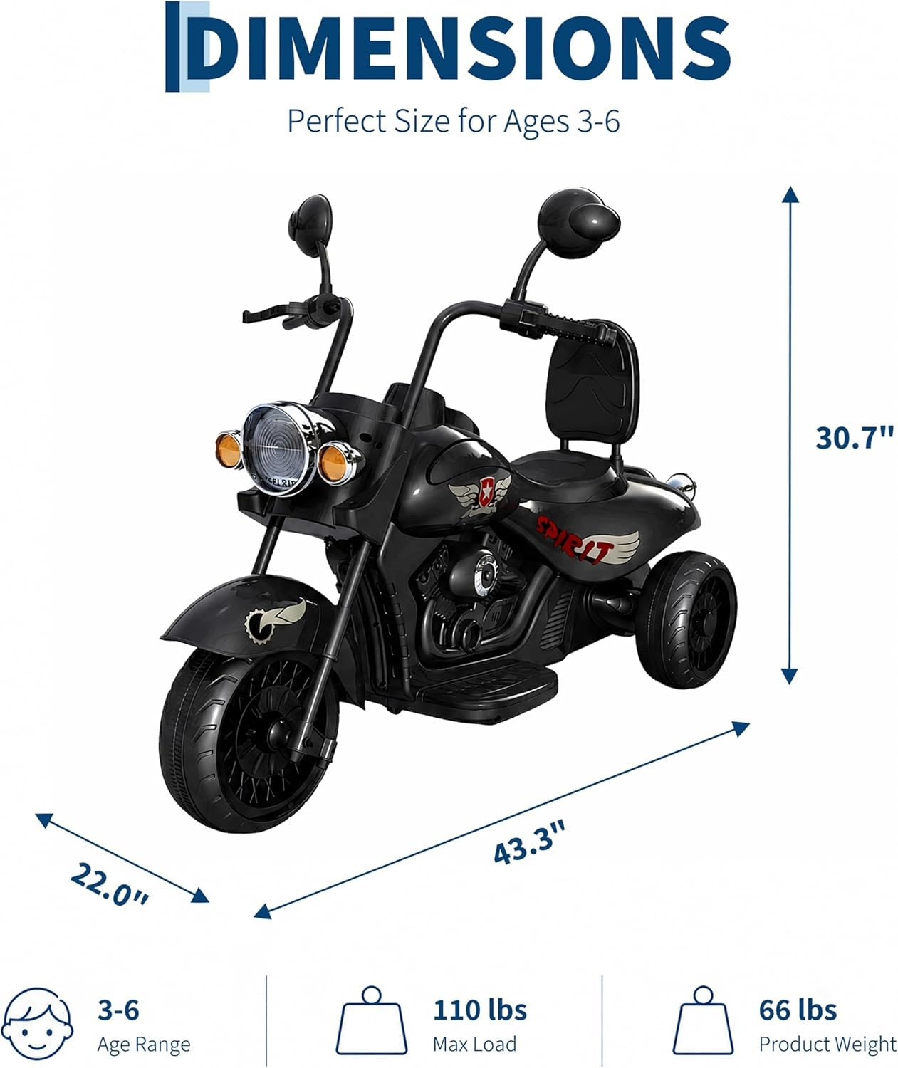 Elektryczny motocykl dla dzieci 12V, LED, muzyka, klakson, Czarny Packaging status original