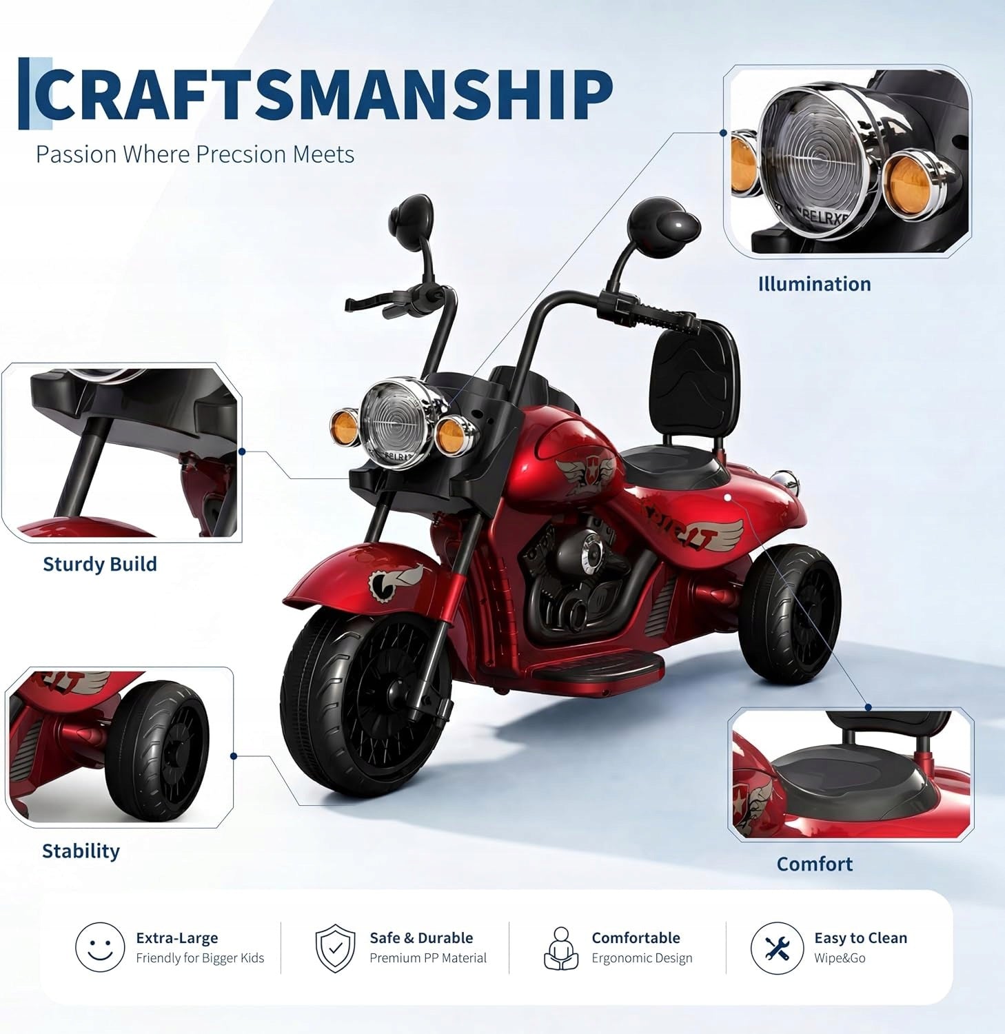 Elektryczny motocykl dla dzieci 12V, LED, muzyka, klakson, Czerwony Manufacturer code 6955708190994