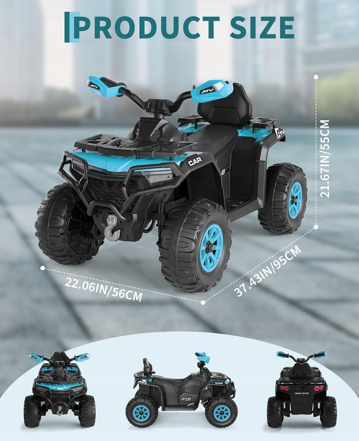 Elektryczny quad dla dzieci z pilotem, Odpowiedni dla dzieci od 3lat, Cyjan Packaging status original