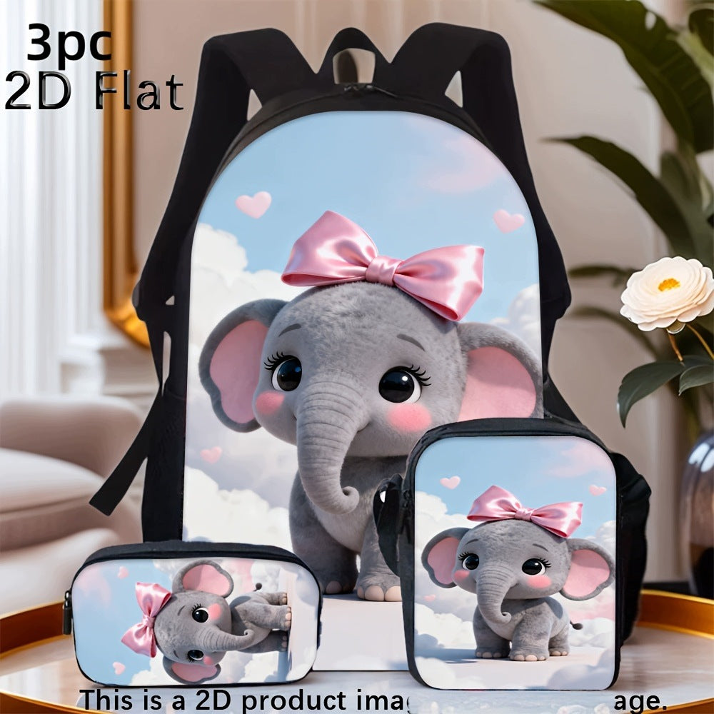 Elephant Pink Bow 3-Piece Backpack Set