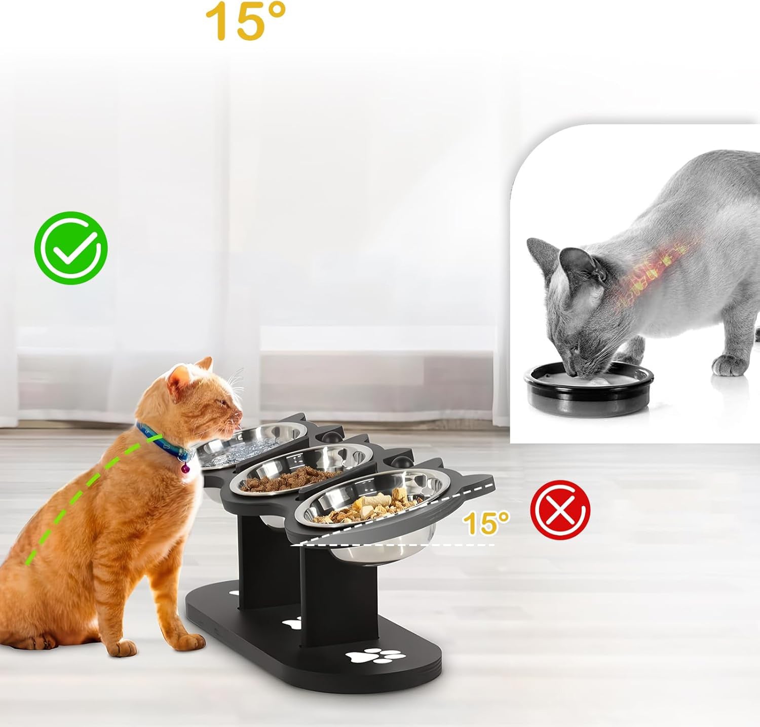 Elevated Cat Bowls Cat Shaped Feeding Stand With 3 Bowls Brand no brand