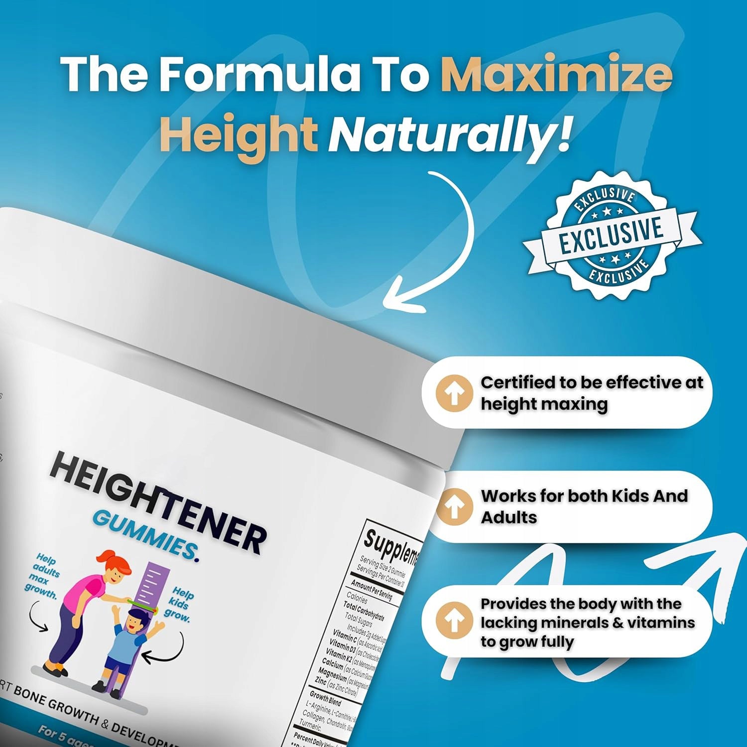 Elevated gummies-natural height increase For Children, L-Arginine 60ct Manufacturer code SKU01207