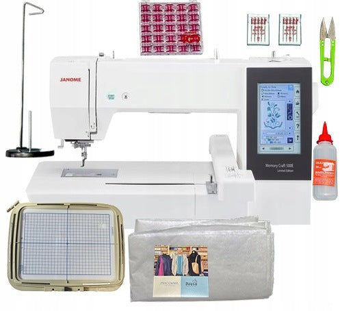 Embroidery machine Janome MC500e + Freebies + Tamborek Re20b 200x280mm