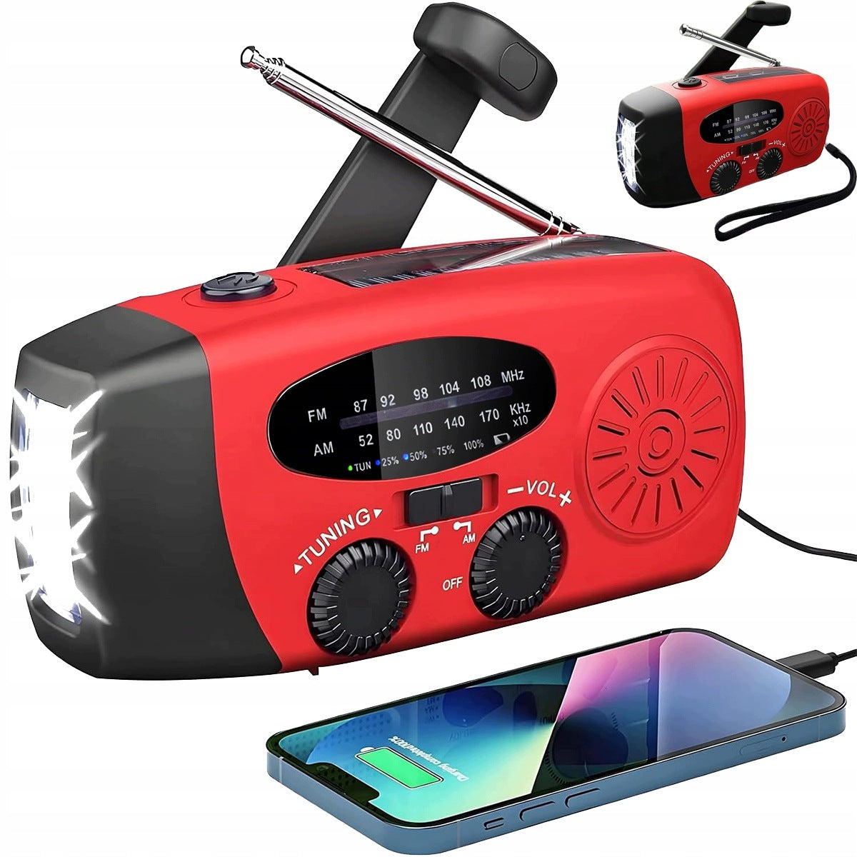 Emergency Radio with Crank Flashlight Dynamo USB Solar Alarm SOS Tourist