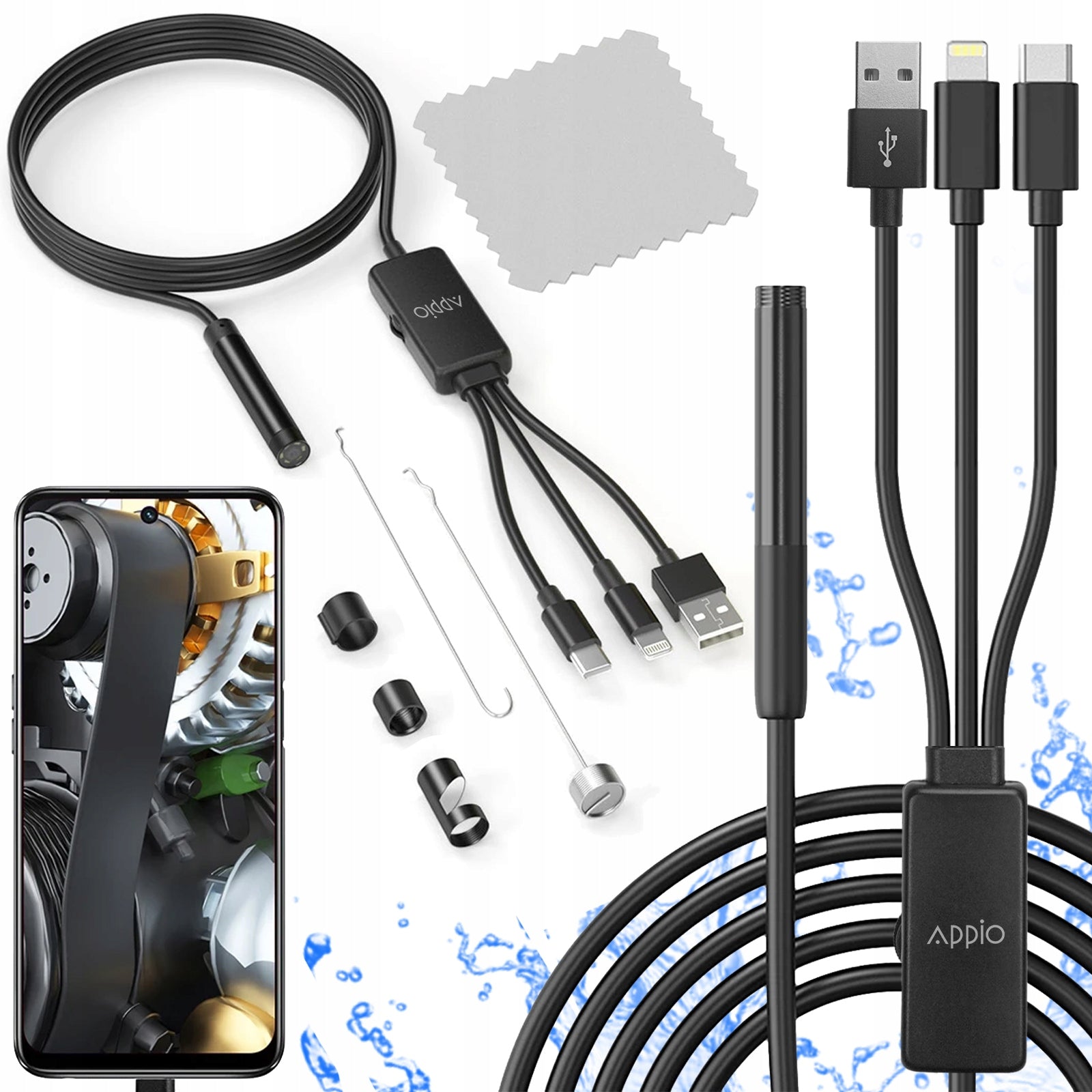 Endoscope Inspection Camera For iPhone iOS Android 3in1 2m FHD