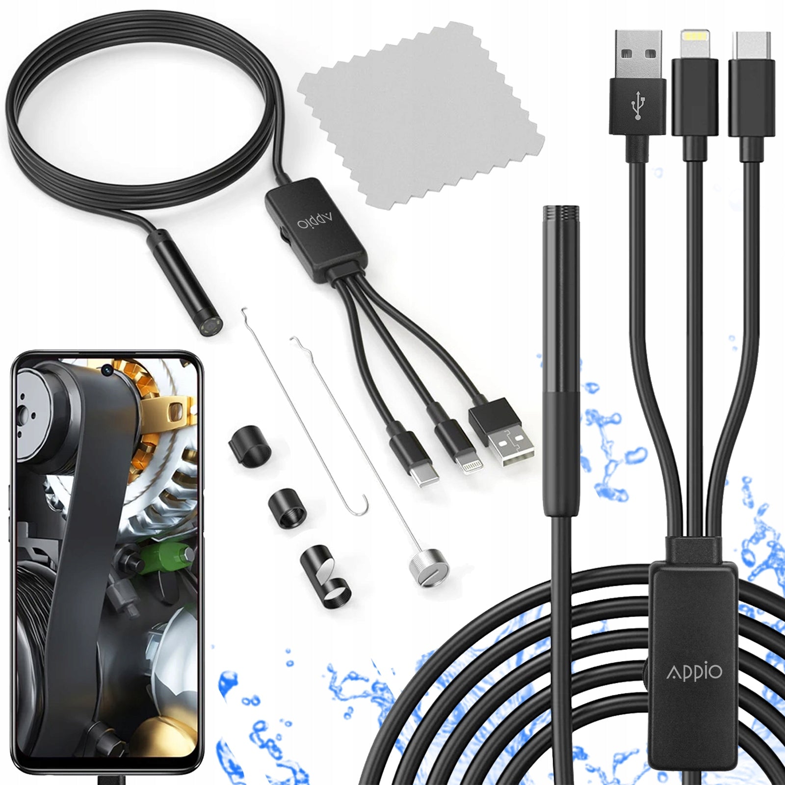 Endoscope Inspection Camera For iPhone iOS Android 3in1 2m FHD