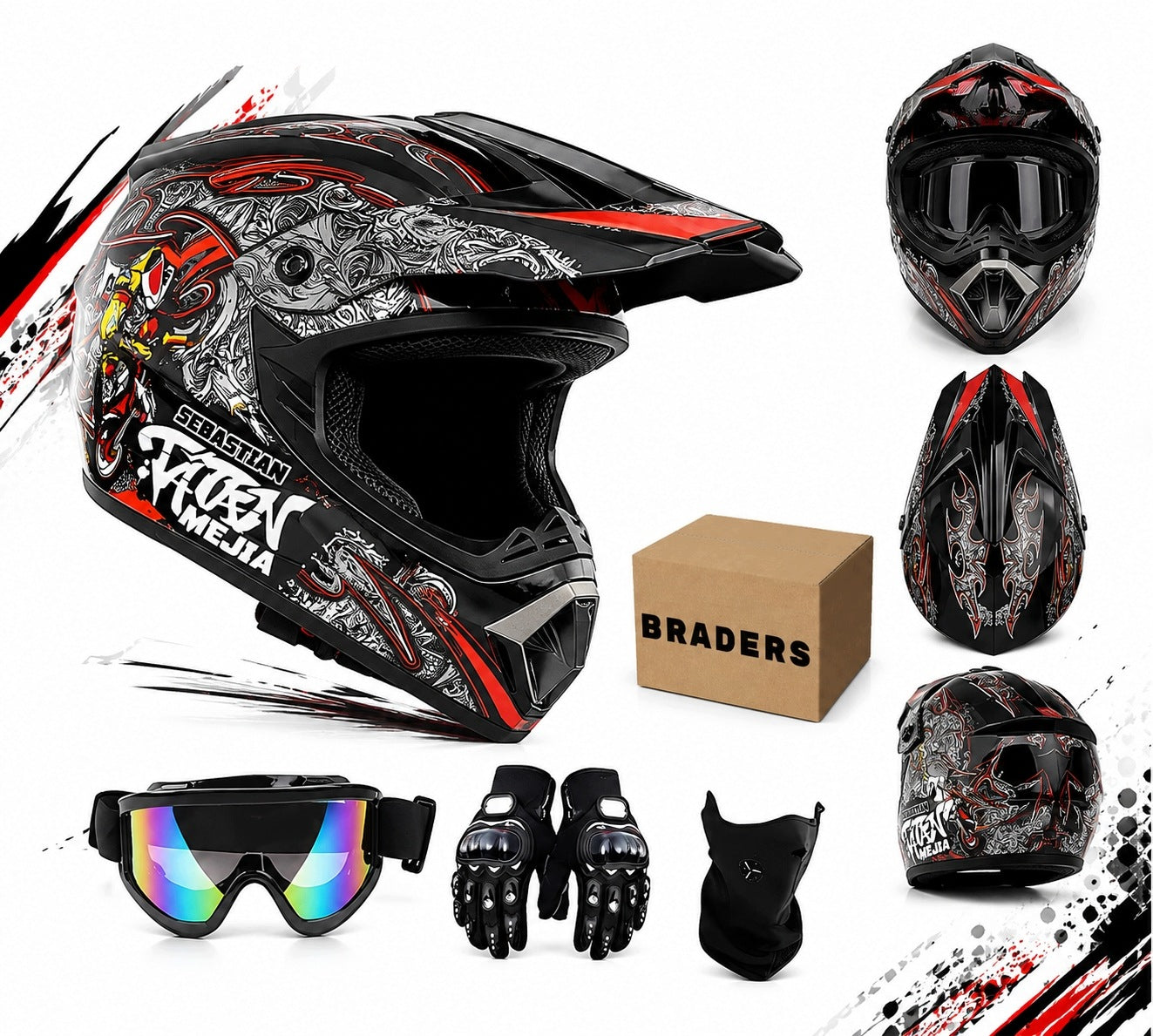 Enduro Quad Motorcycle Cross Helmet Lightweight Goggles Gloves Mask M Braders