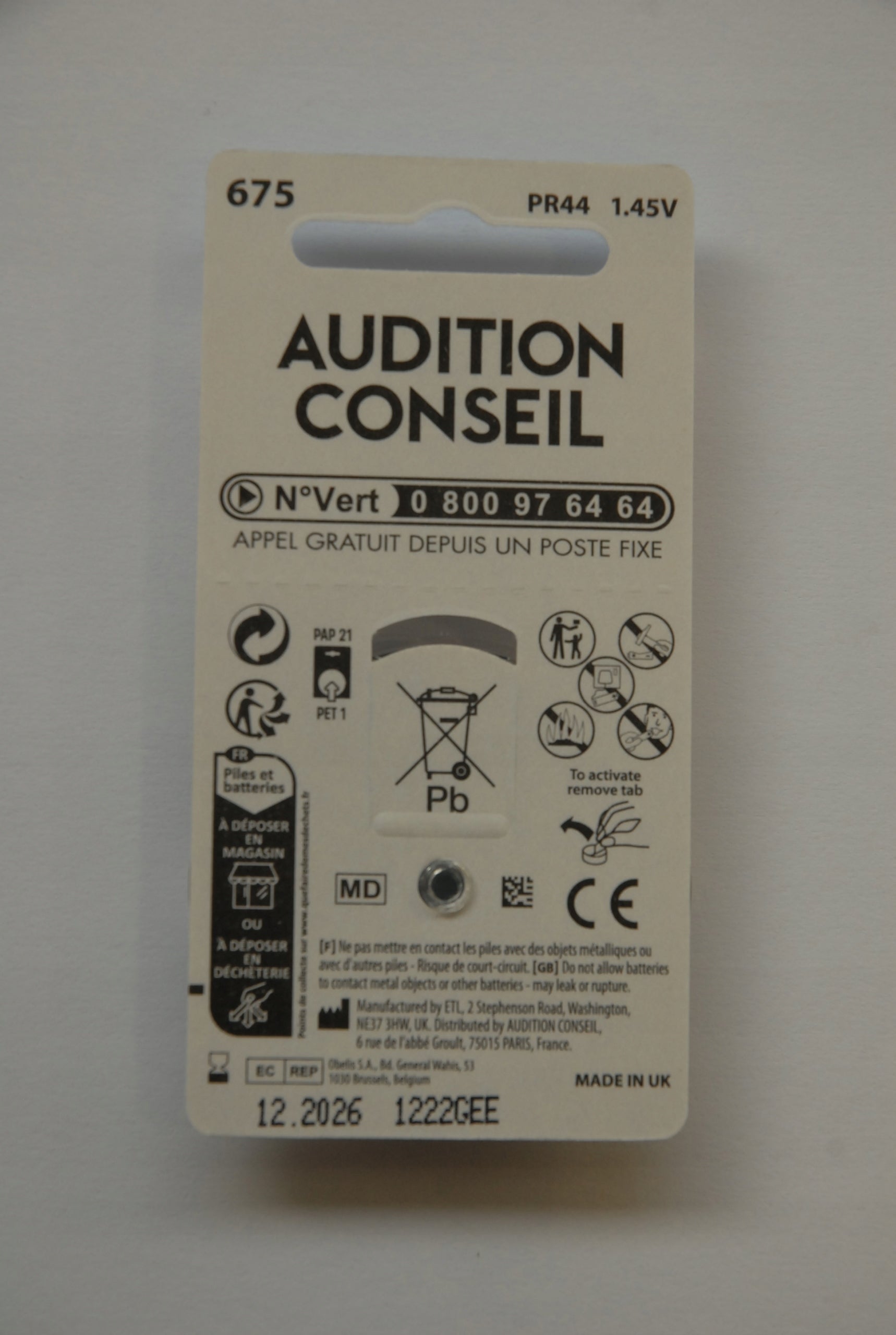 Energizer 675 Hearing Aid Batteries Blister 6x10 Pcs 1,45V FDH Medical device no