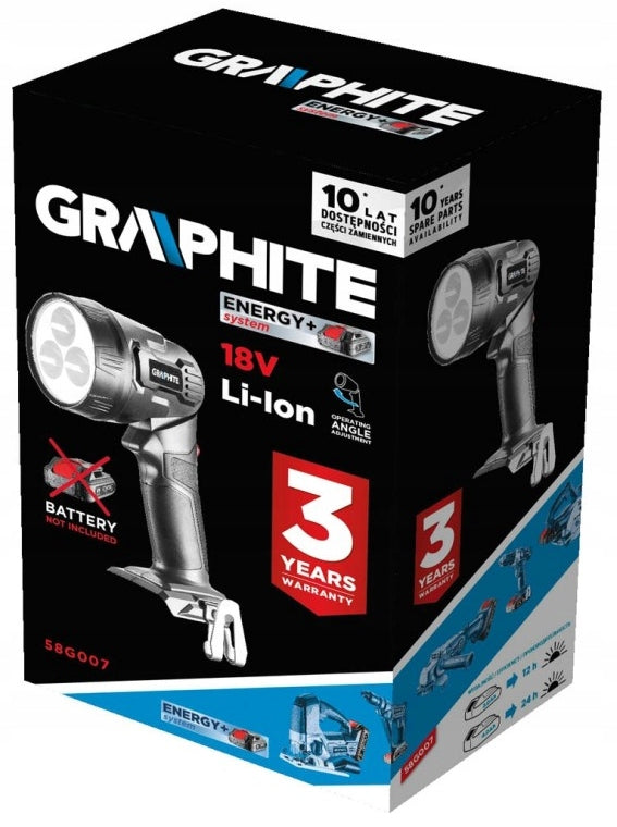 Energy+ 18V Rechargeable Flashlight, Li-Ion, Without Battery, GRAPHITE 58G007 Manufacturer code 58G007